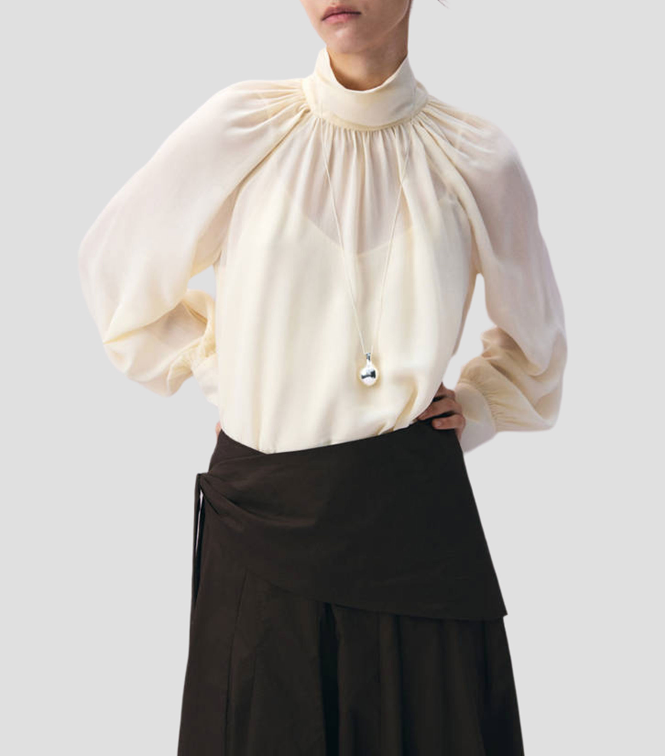 Blusa lisa manga larga Mujer