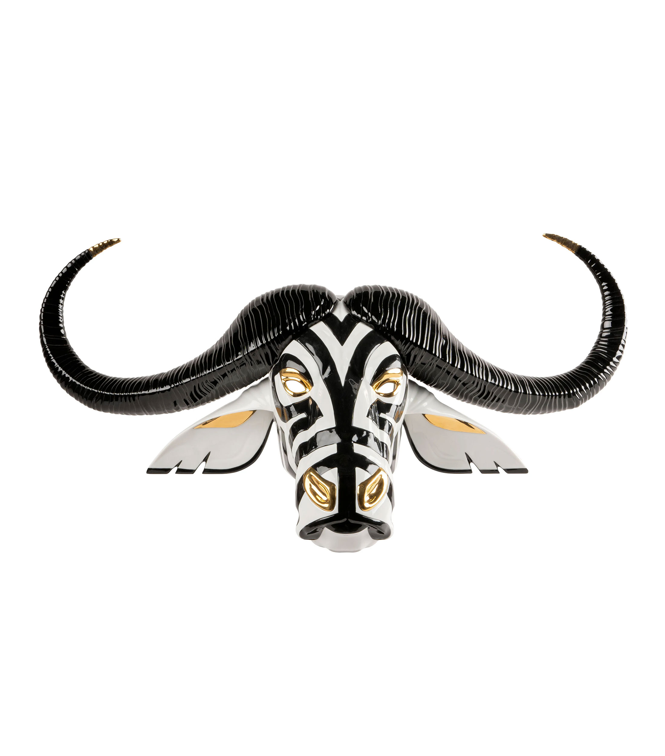 Escultura Mascara Bufalo Negro-Oro en porcelana