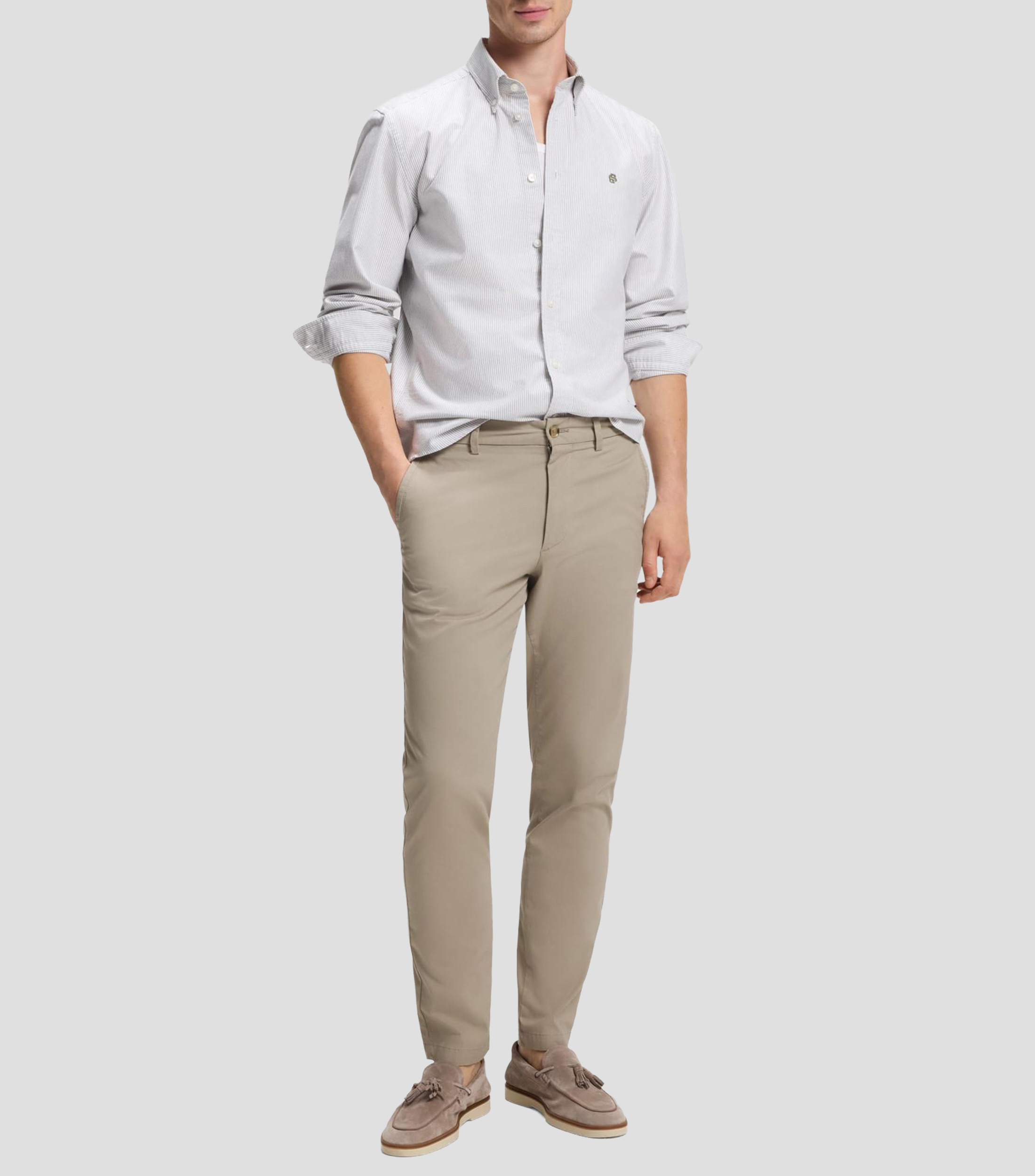 Pantalón slim en dobby de algodón elástico Hombre