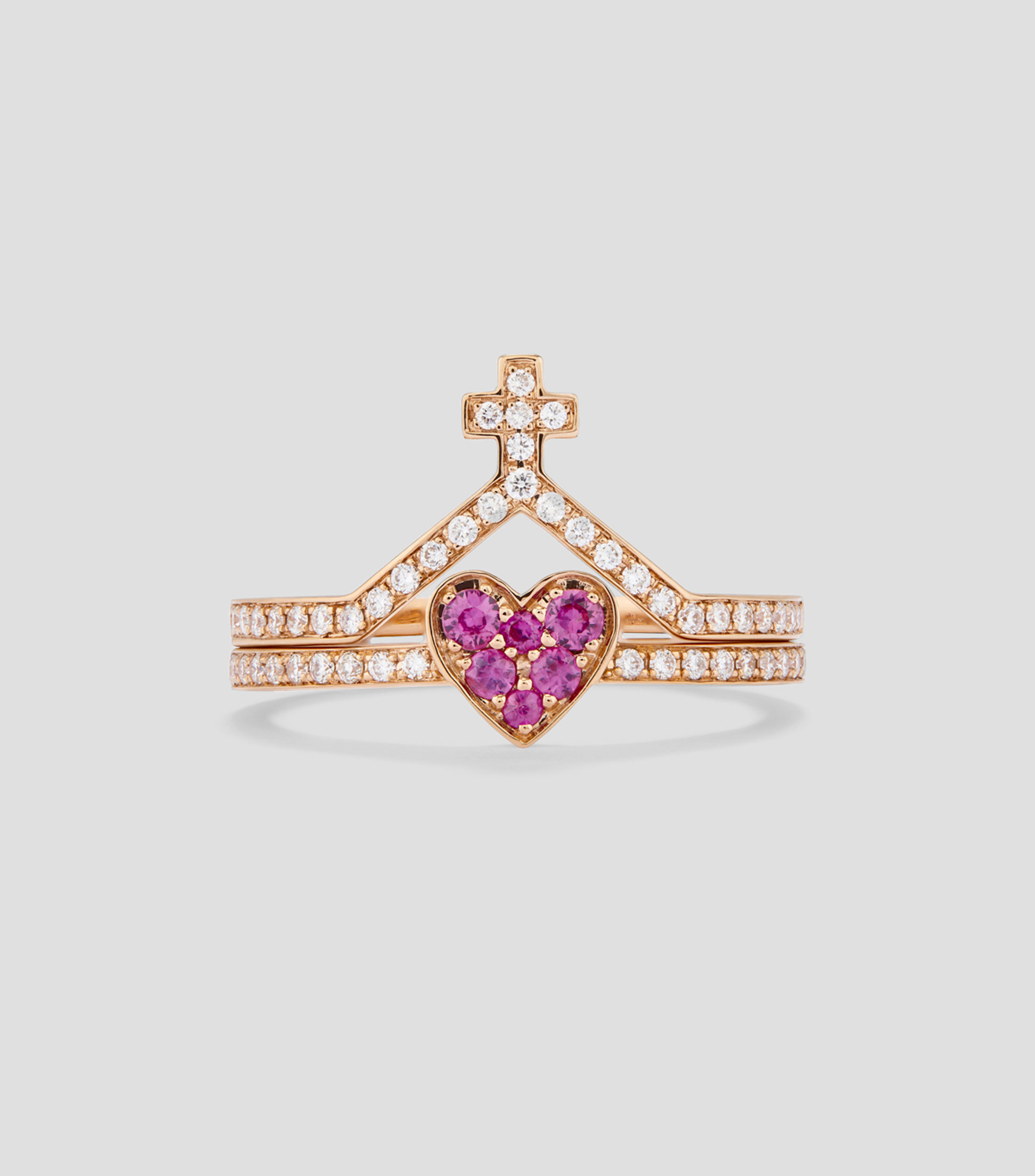 Anillo en oro rosa de 18 kilates con diamantes y zafiro Mujer