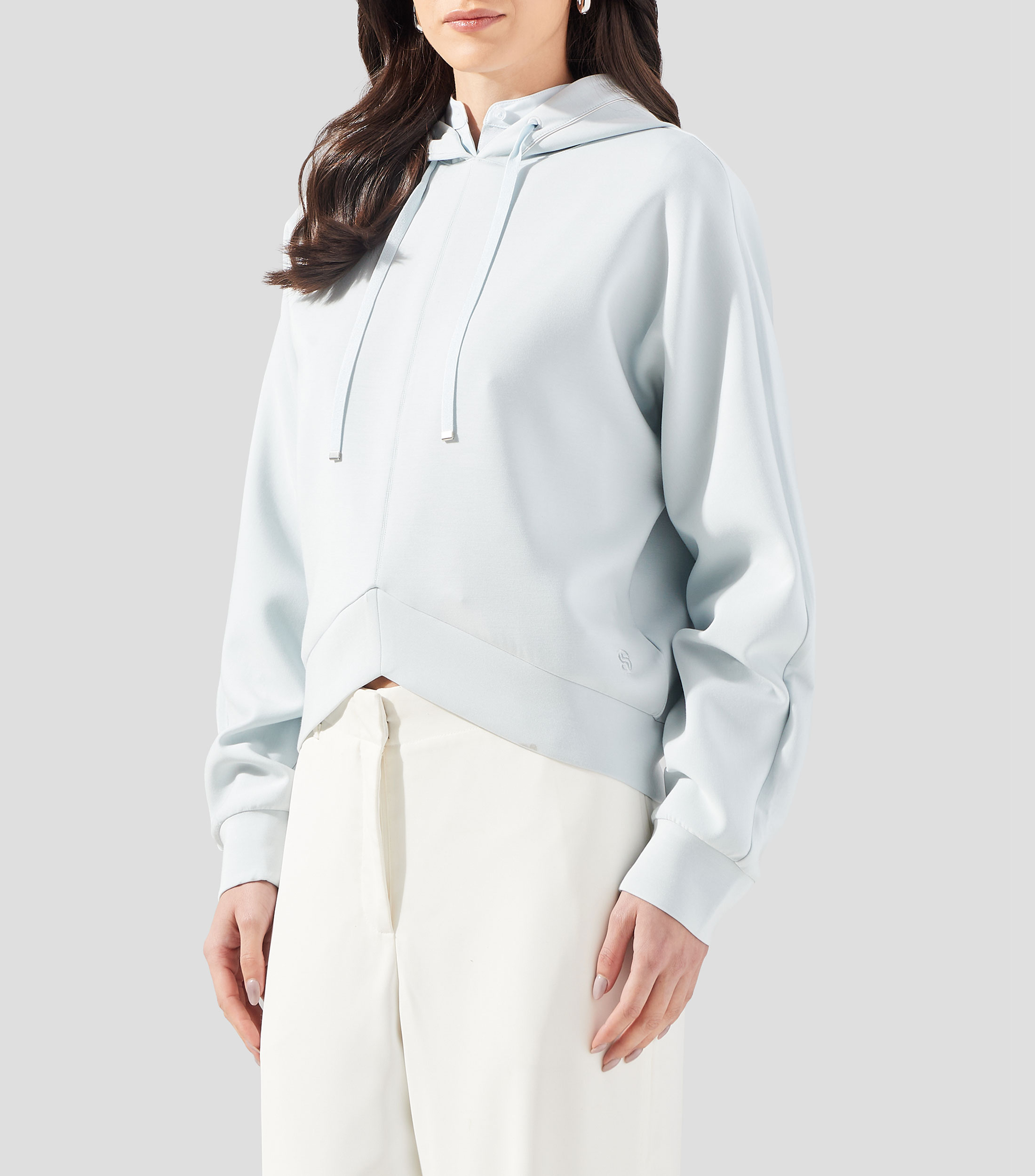 Sudadera con capucha y dobladillo curvado con monograma Double B Mujer