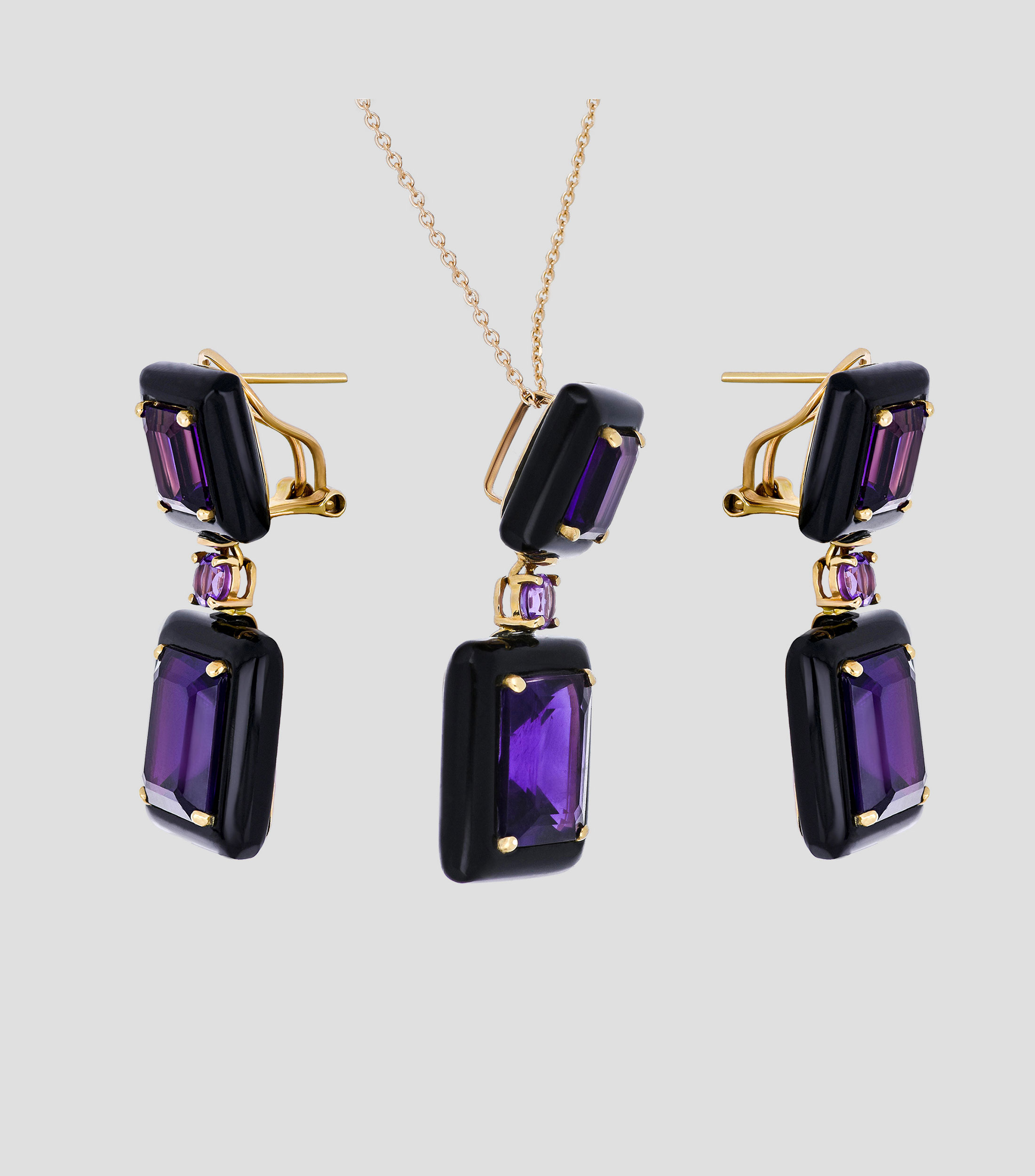 Set de dije y aretes en oro amarillo 14 Kts Mujer