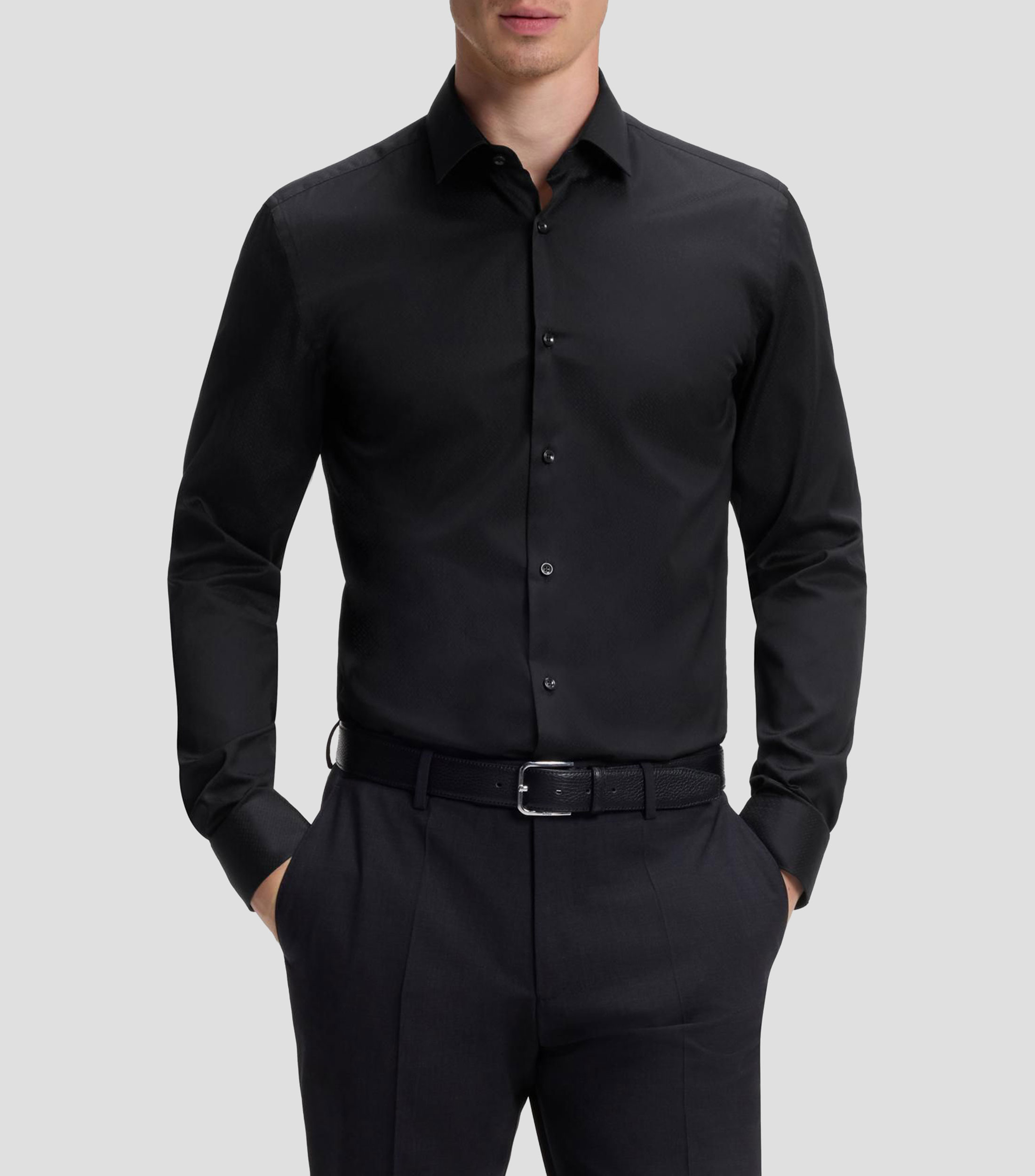 Camisa slim en jacquard de algodón con monogramas mini Hombre