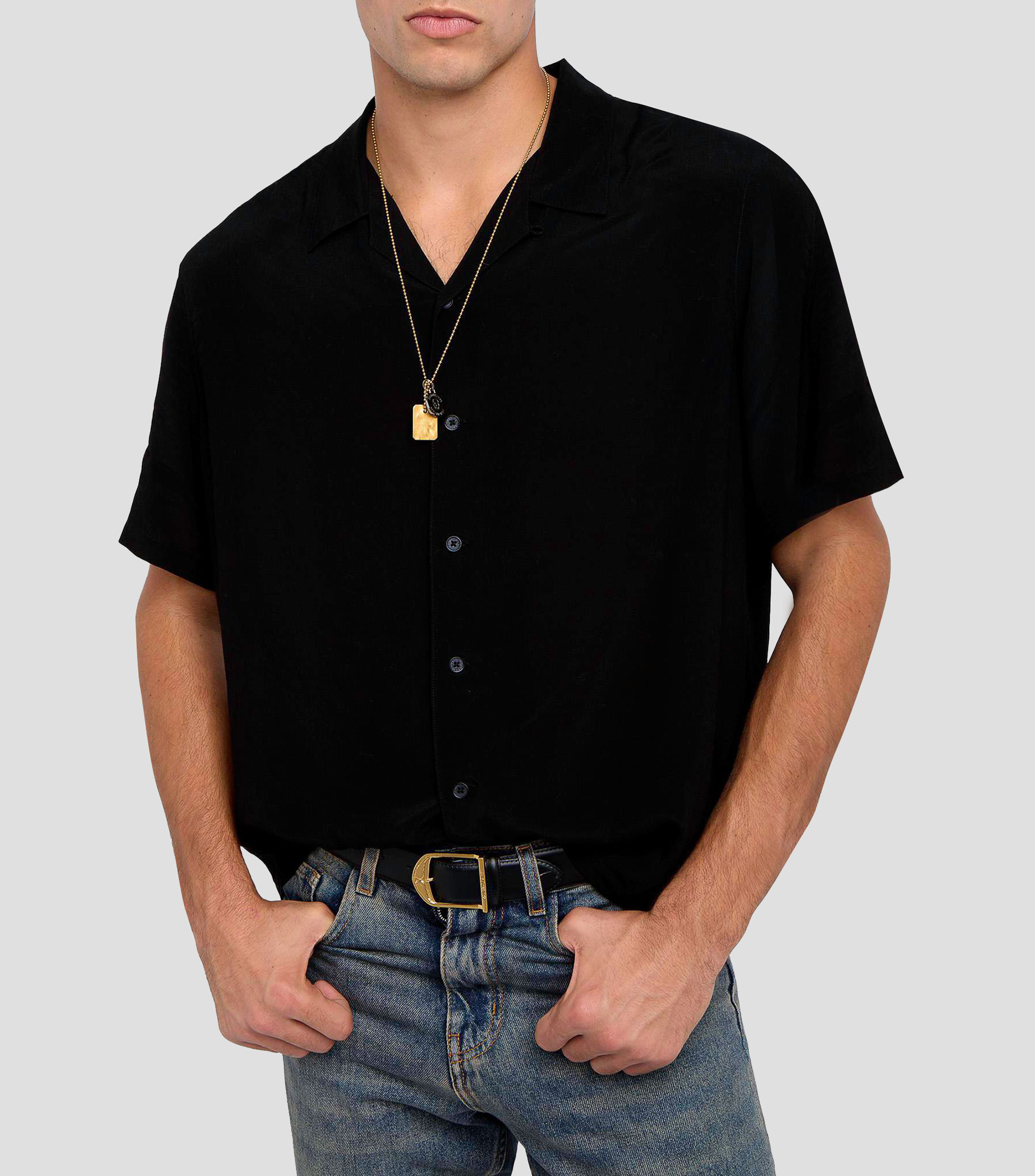 Camisa lisa manga corta Hombre