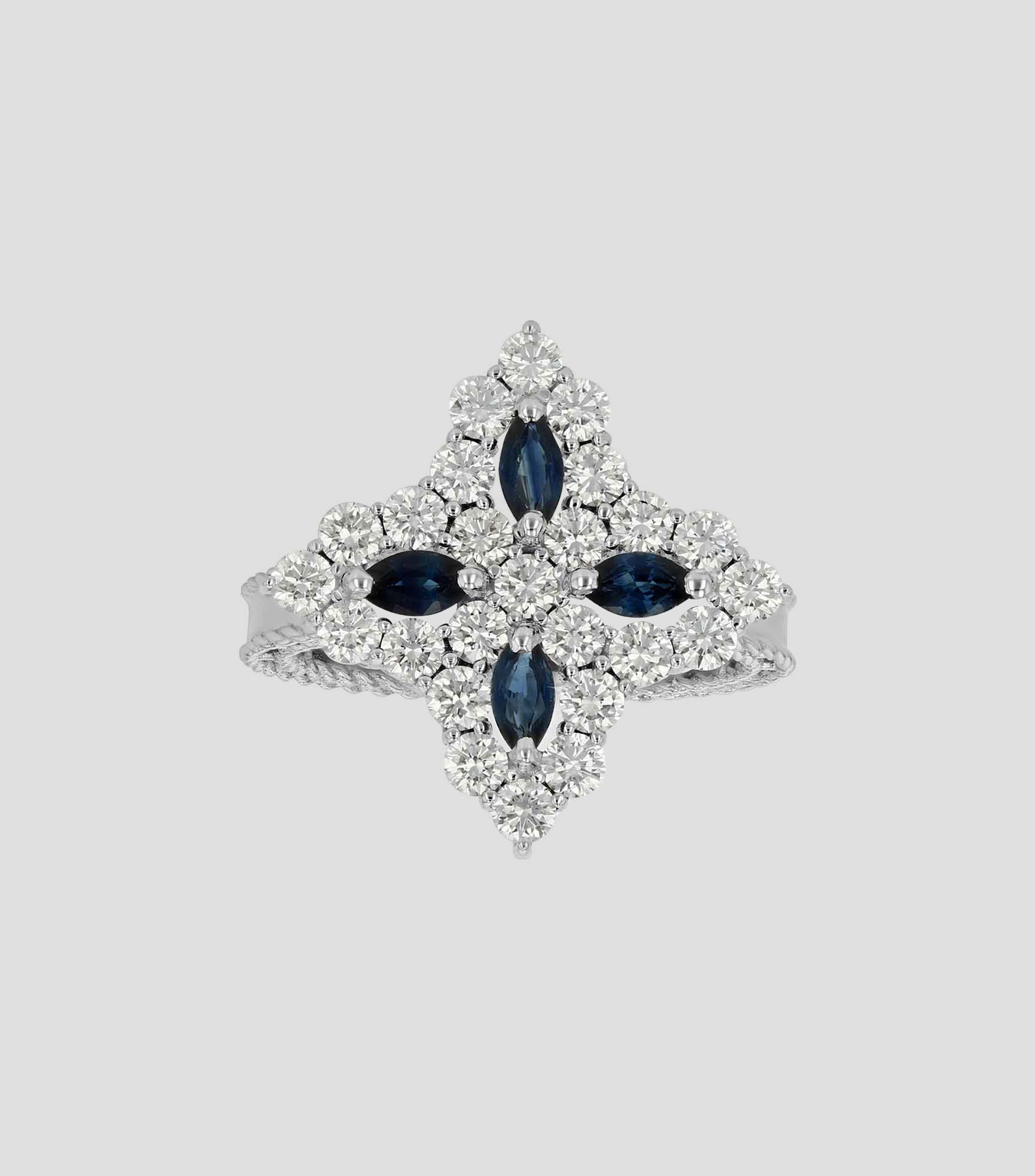 Anillo en Oro blanco de 18 Kilates Princess Flower con Diamantes y Zafiros Mujer