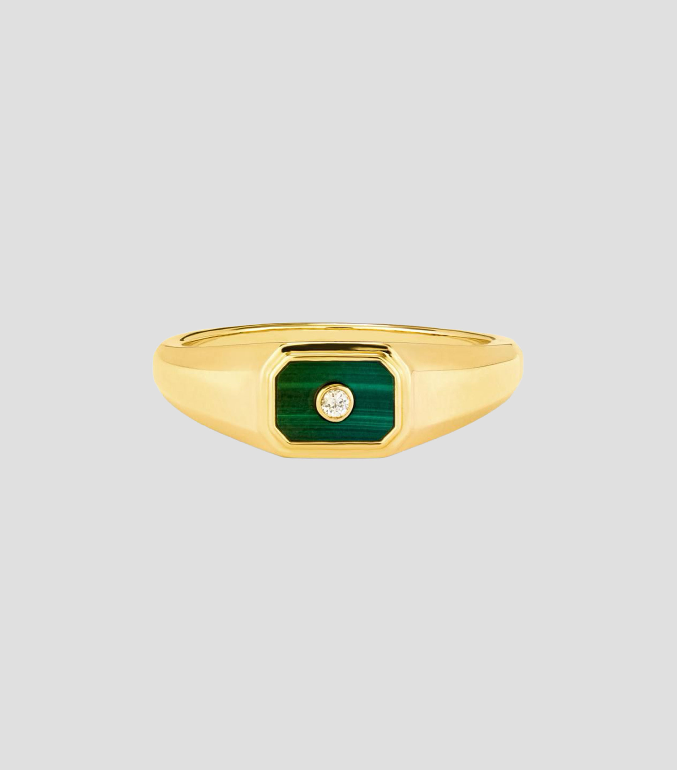 Anillo en oro amarillo con malaquita y diamante central Mujer