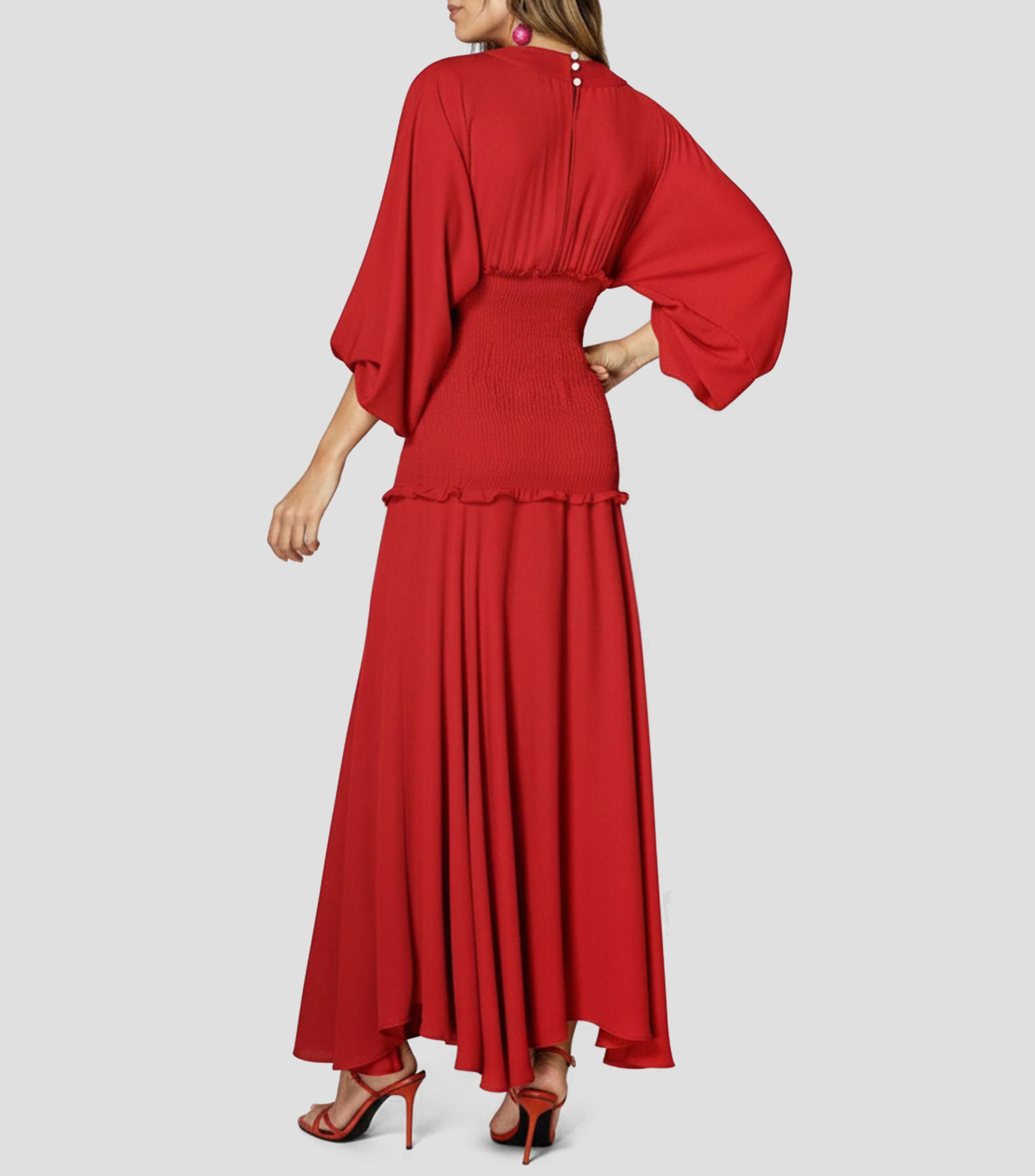 Vestido largo manga 3/4 liso Mujer