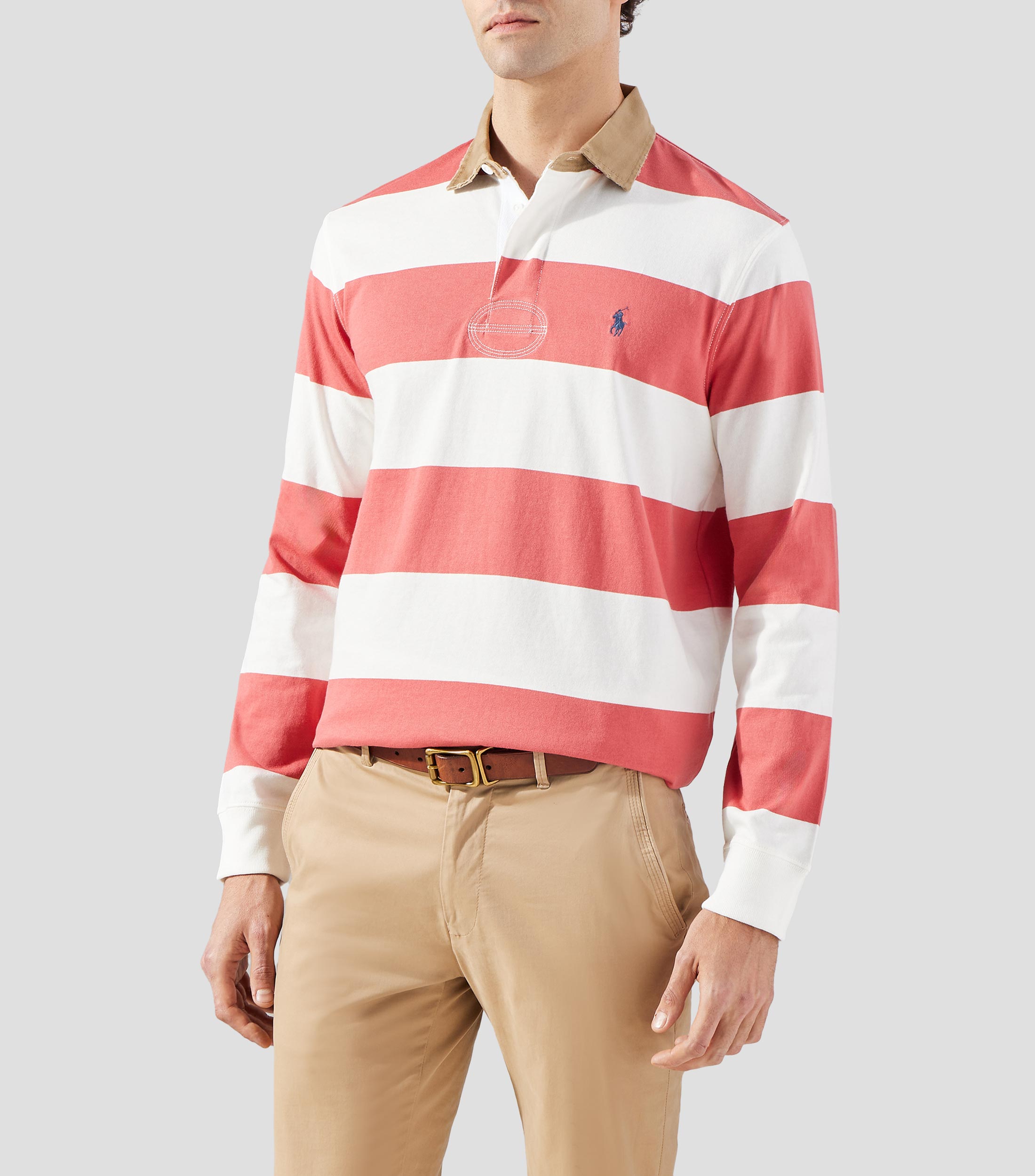 Playera tipo polo manga larga con rayas Hombre