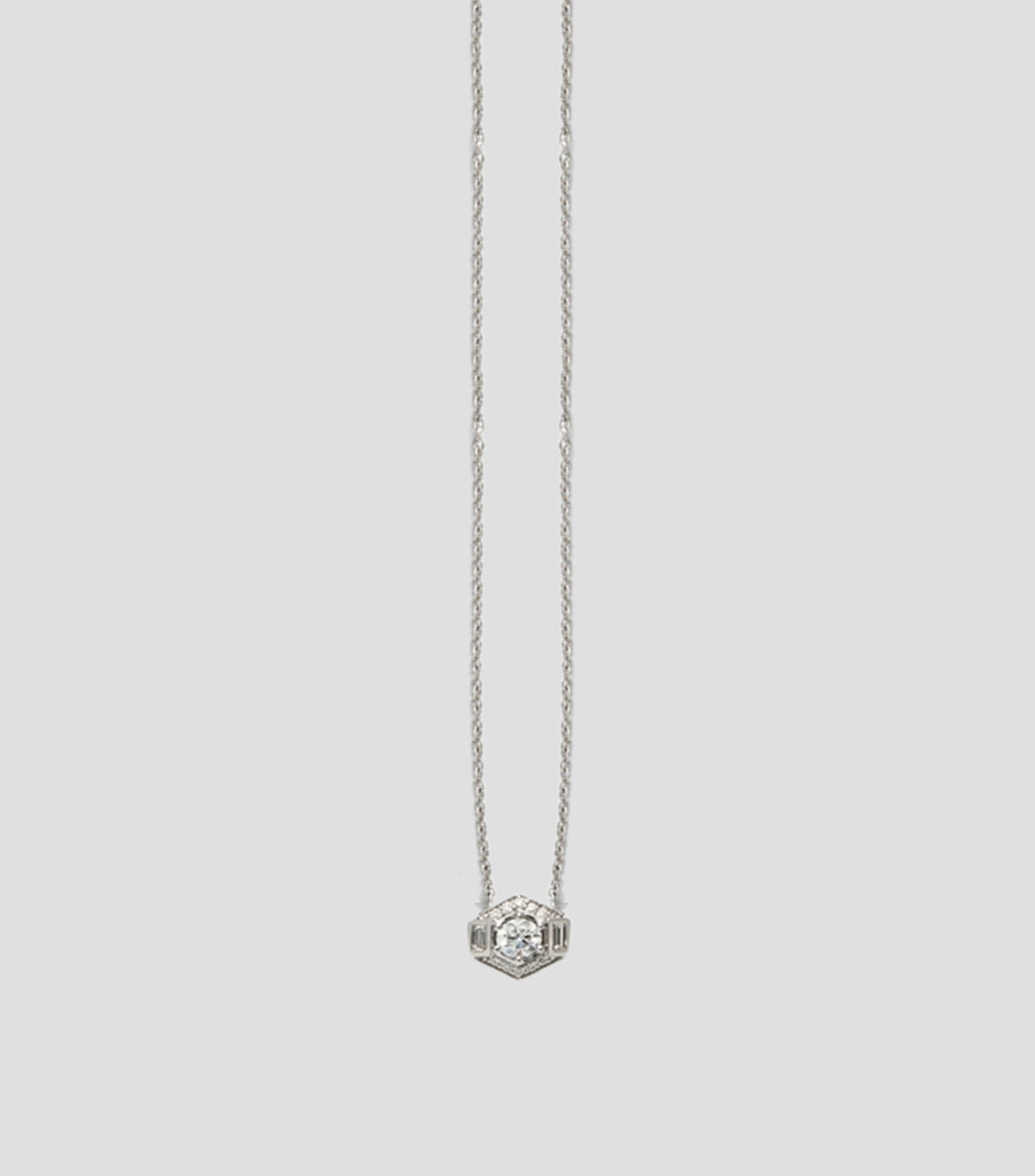 Collar en oro blanco de 18 Kilates con diamante Compromiso Decó Mujer