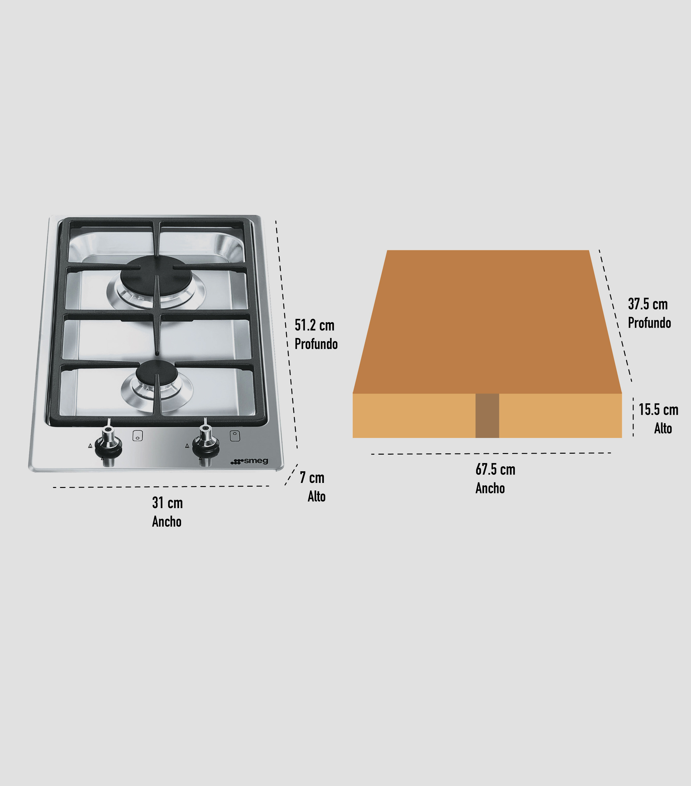 Parrilla de Gas Domino Asador con 2 Quemadores Acero Inoxidable