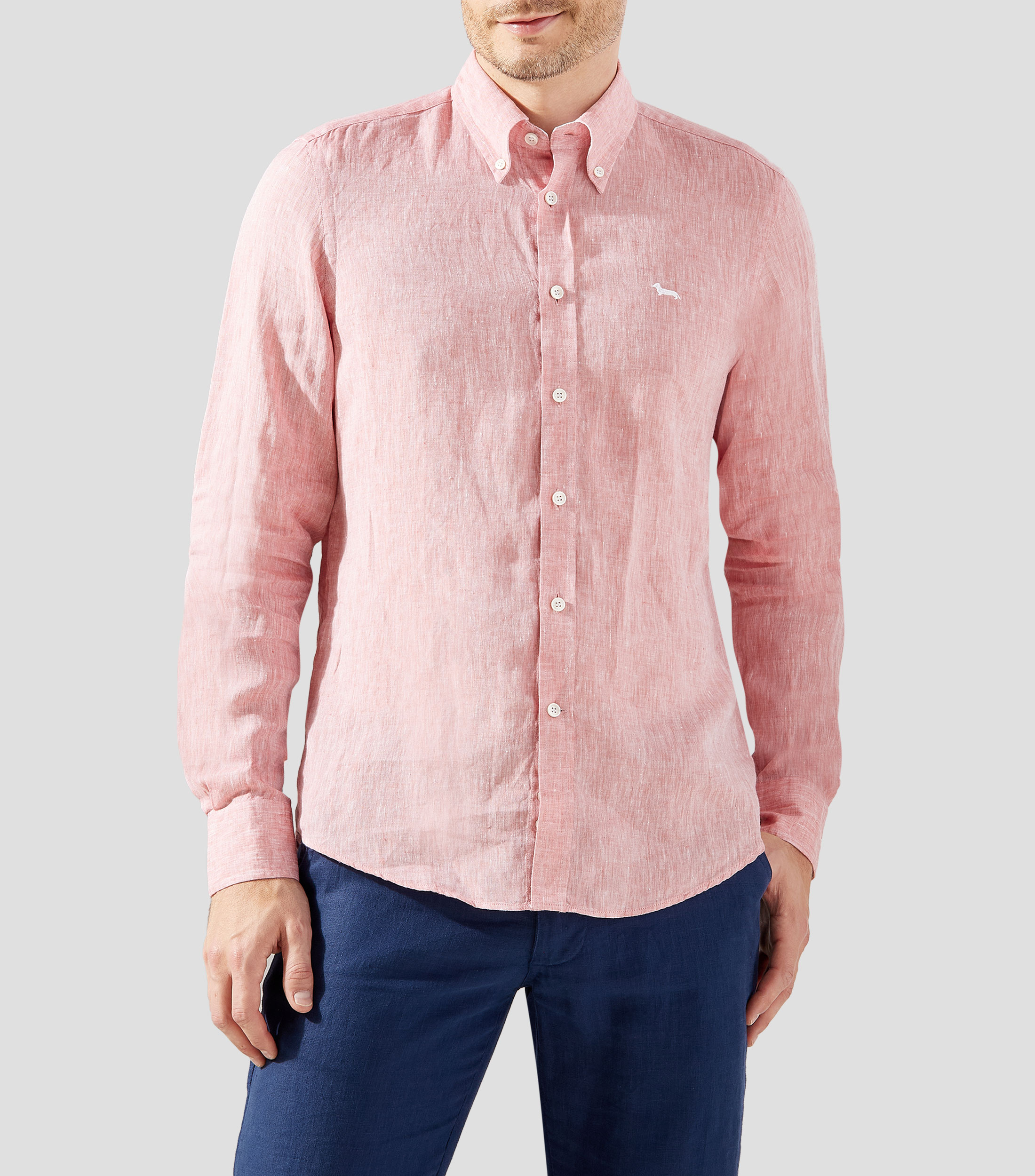 Camisa lisa de lino manga larga Hombre