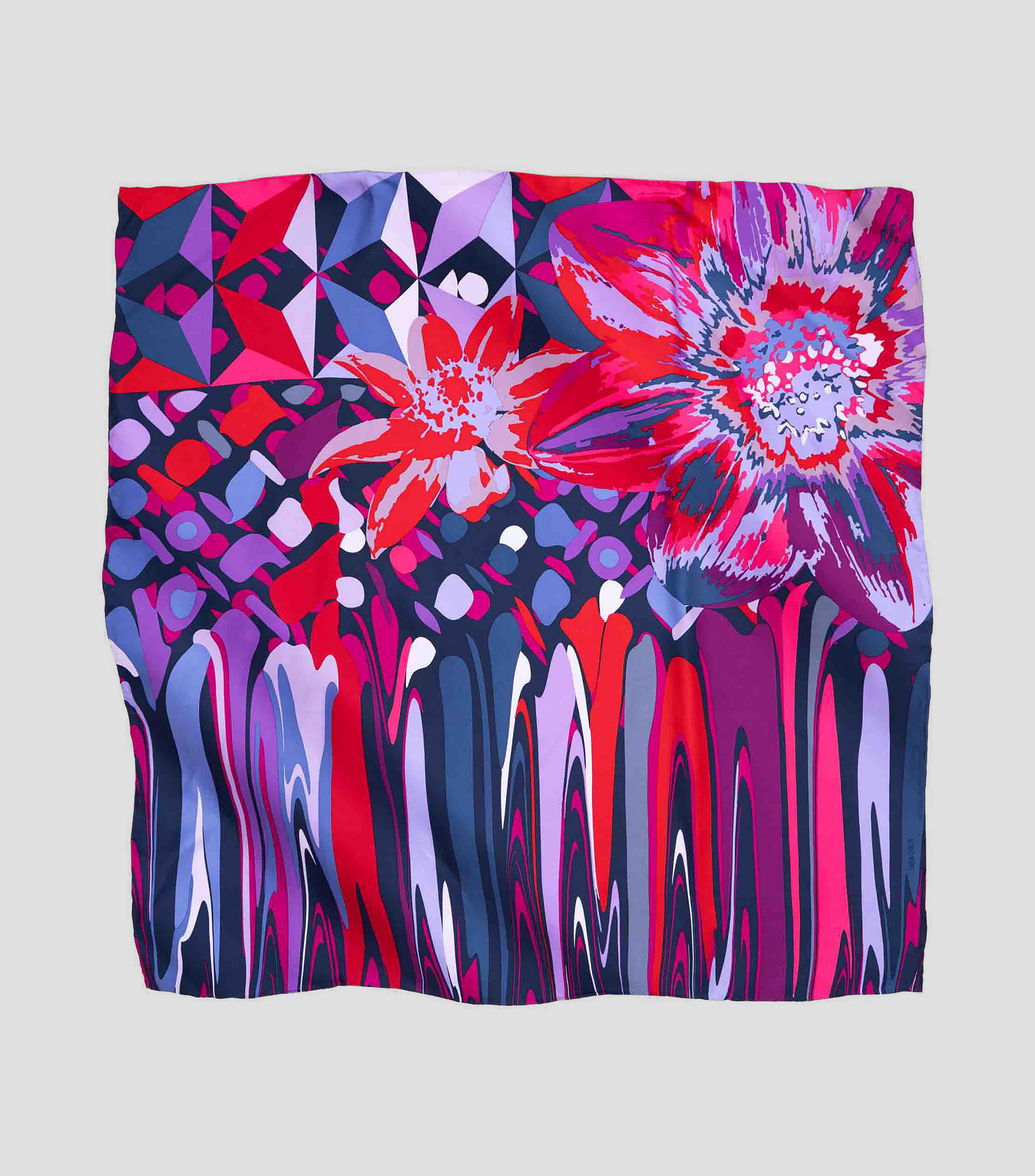 Mascada en seda azul marino estampada Mujer