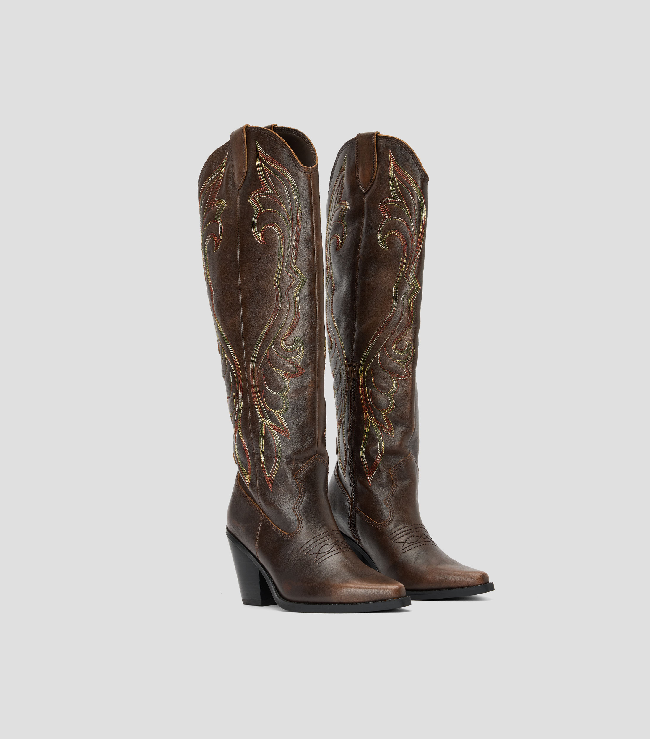 Botas vaqueras largas Revolve en piel con tacón alto de media luna Mujer