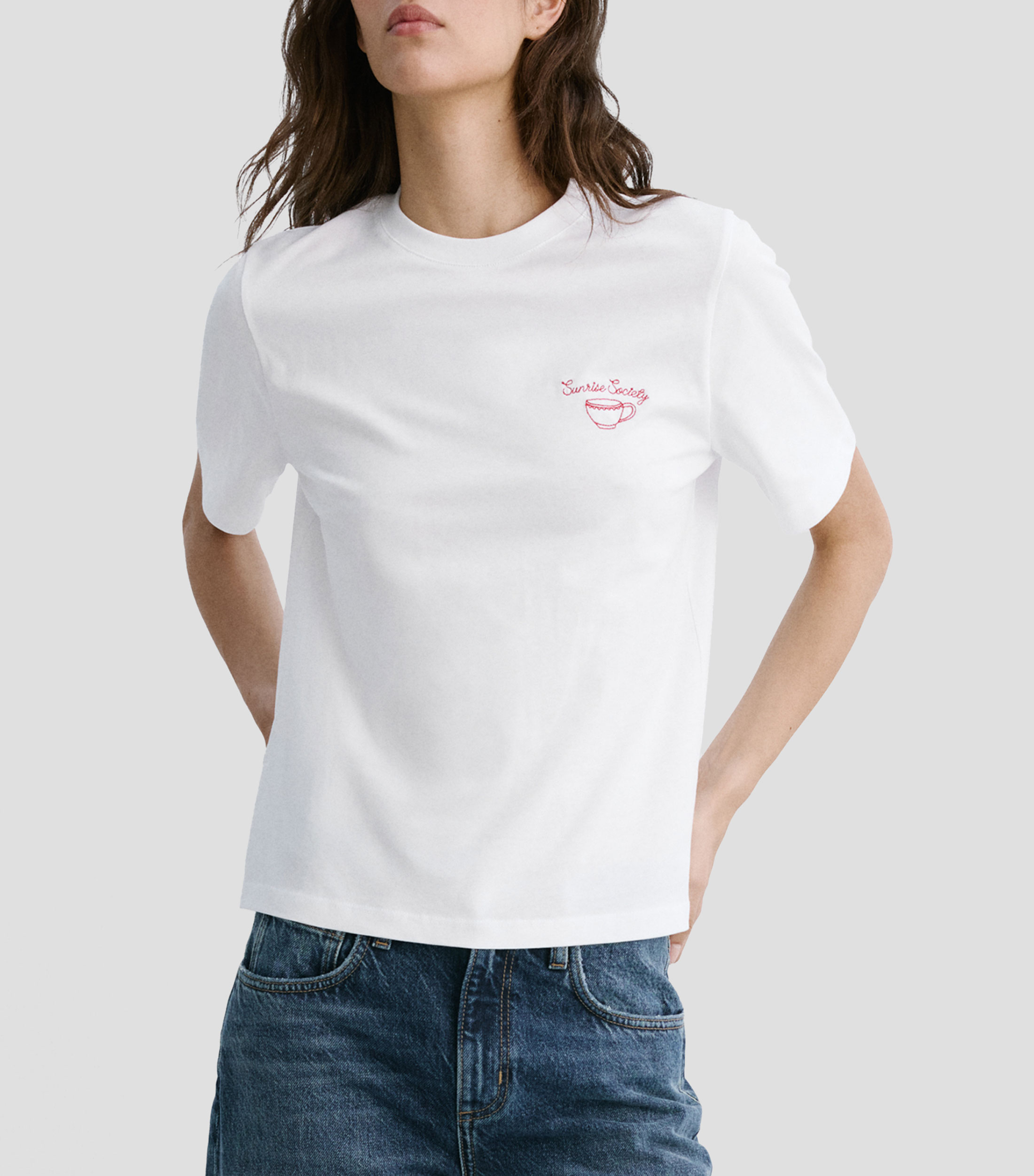 Playera cuello redondo manga corta lisa Mujer