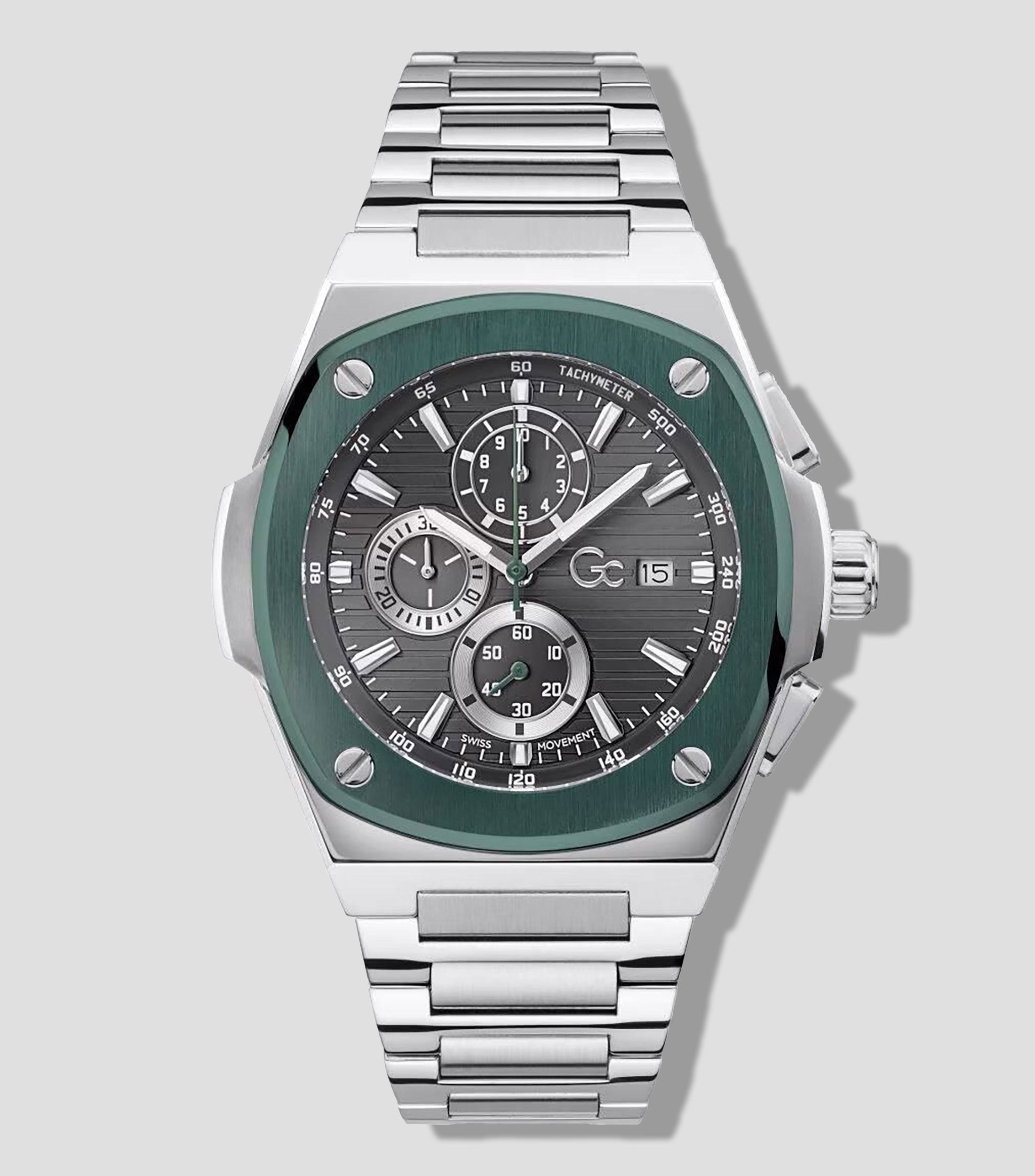 Reloj para Hombre Coussin Shape casual plateado/verde