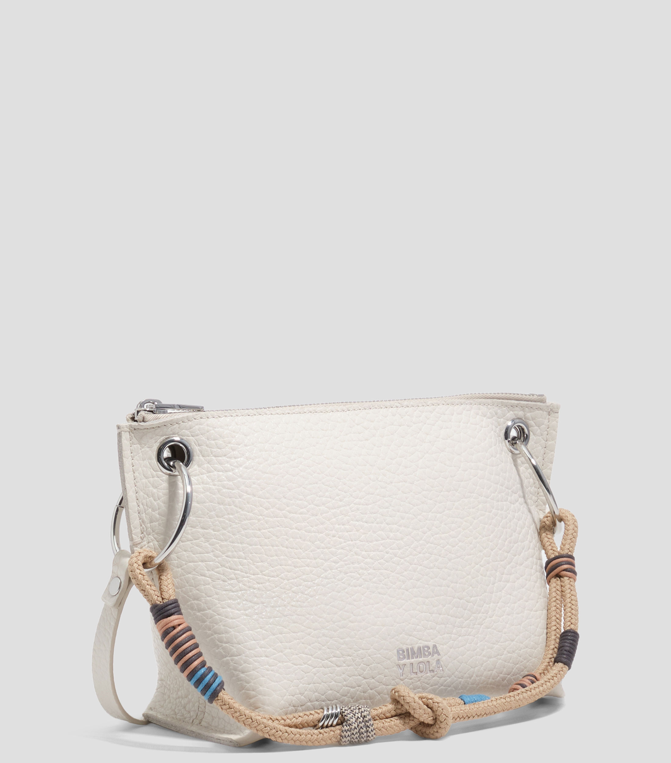 Bolsa crossbody trapecio mediano piel blanco roto Mujer