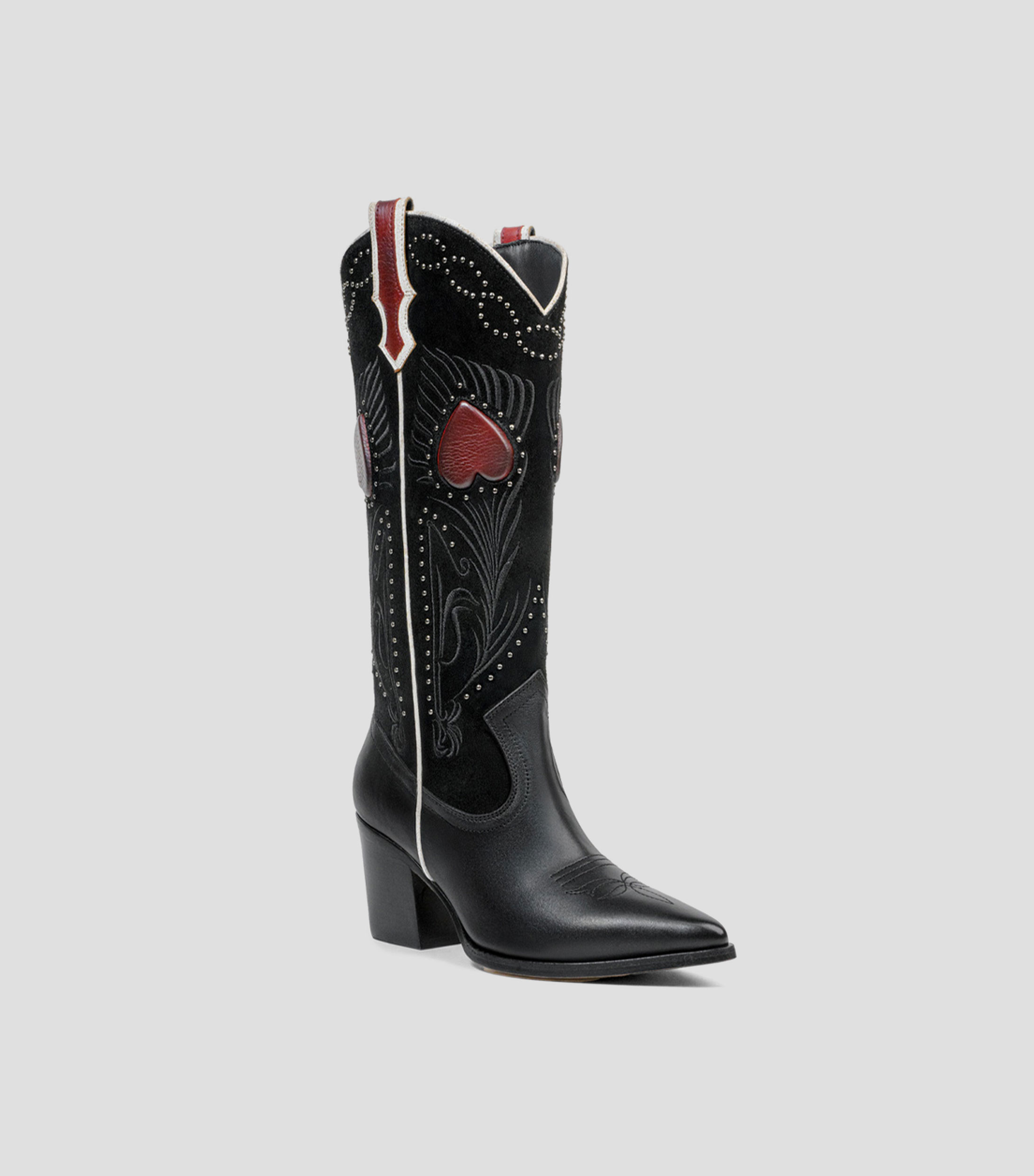 Botas vaqueras largas en piel con tacón medio cuadrado Mujer