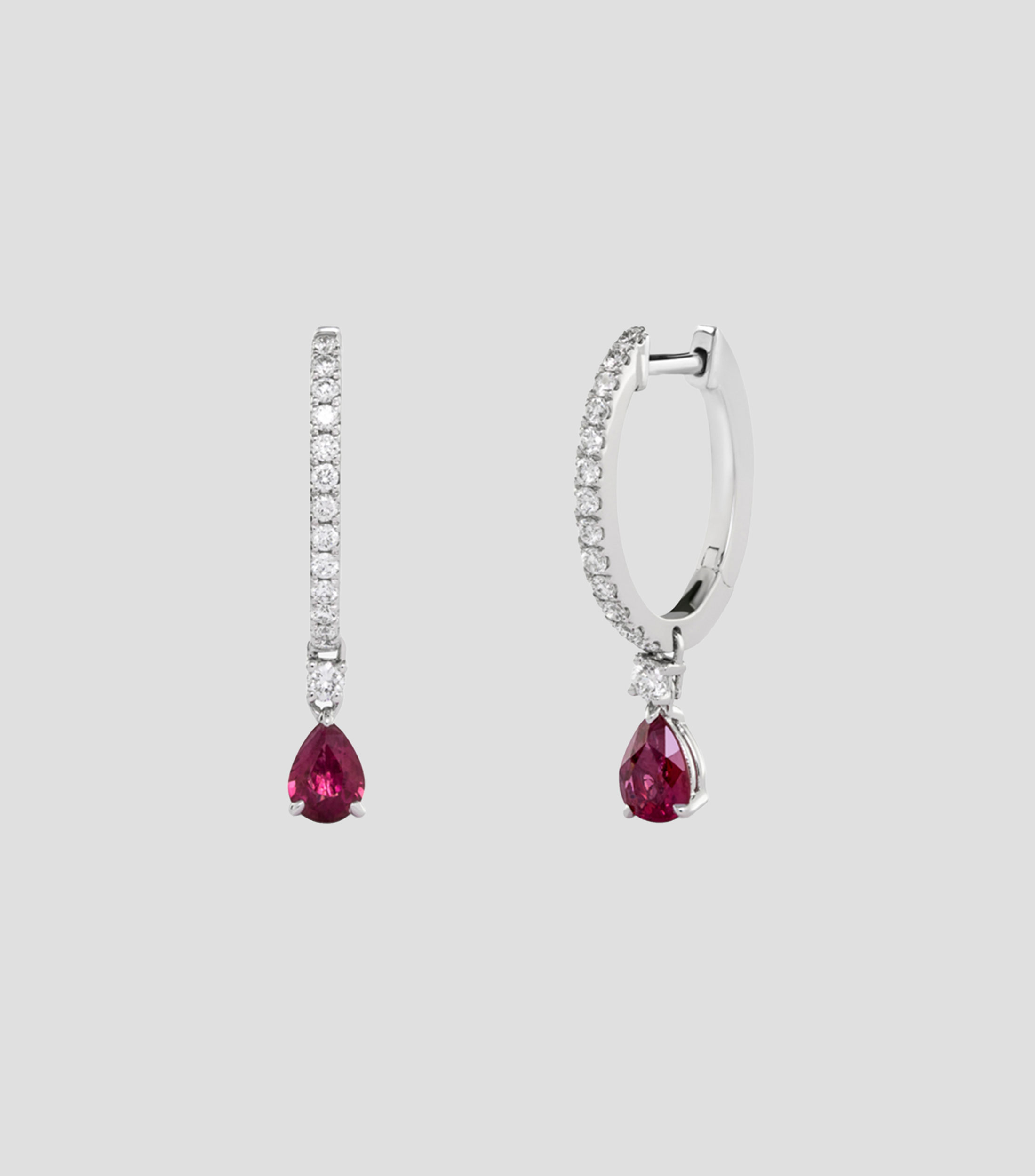 Aretes en oro blanco 18 Kilates con rubíes y diamantes Mujer