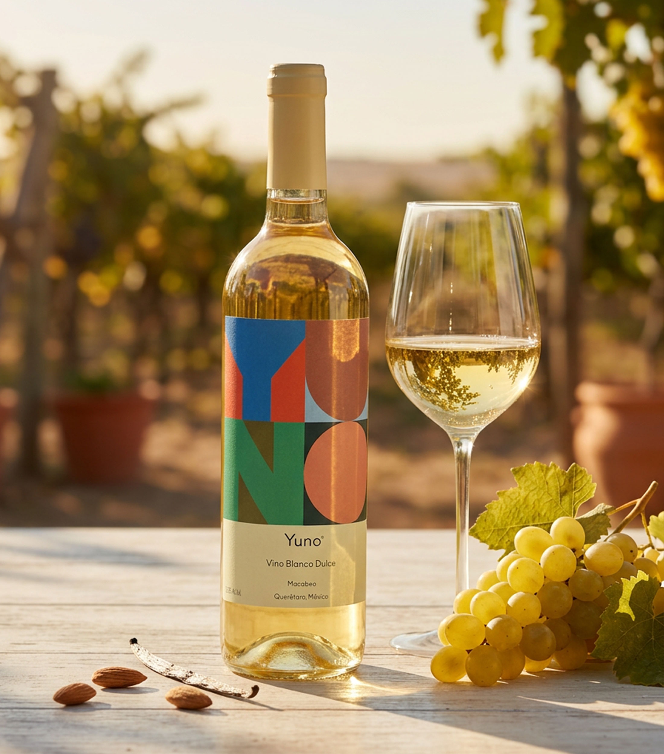 Vino blanco Macabeo dulce Yuno, México, 750 ml