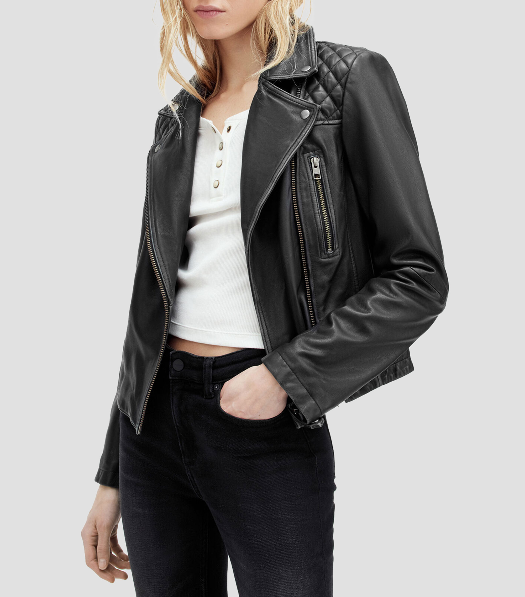 Chamarra Biker en piel Mujer