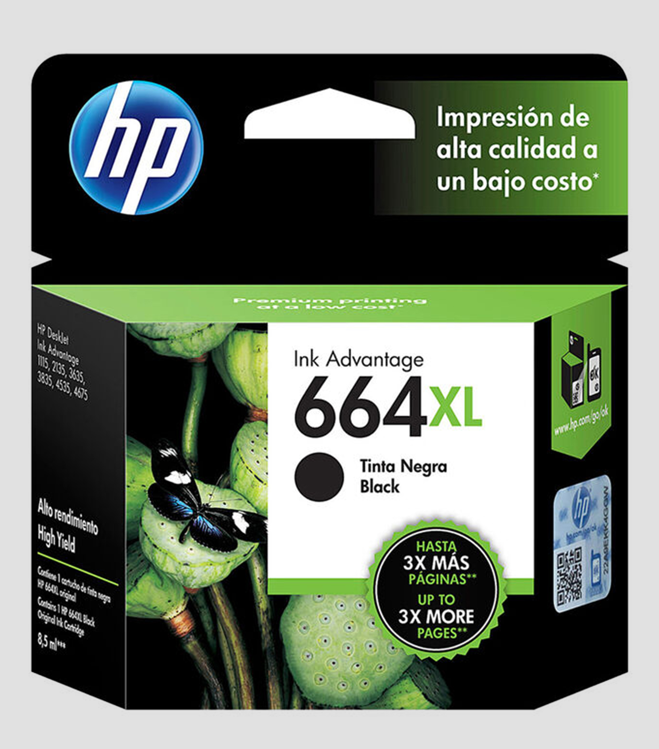 Cartucho de Tinta Original HP 664XL Negra (F6V31AL)