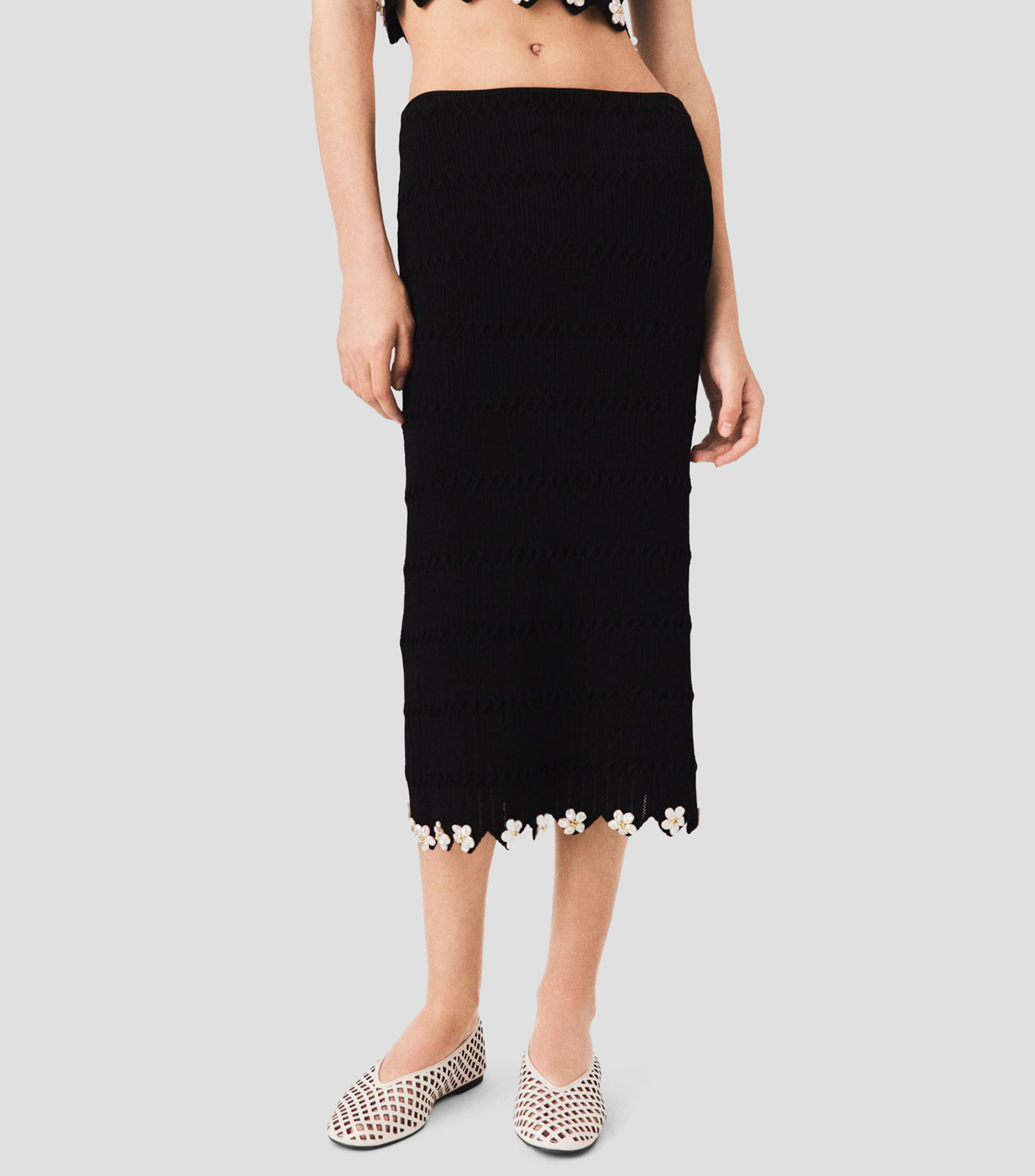 Falda midi corte recto microdiseño Mujer