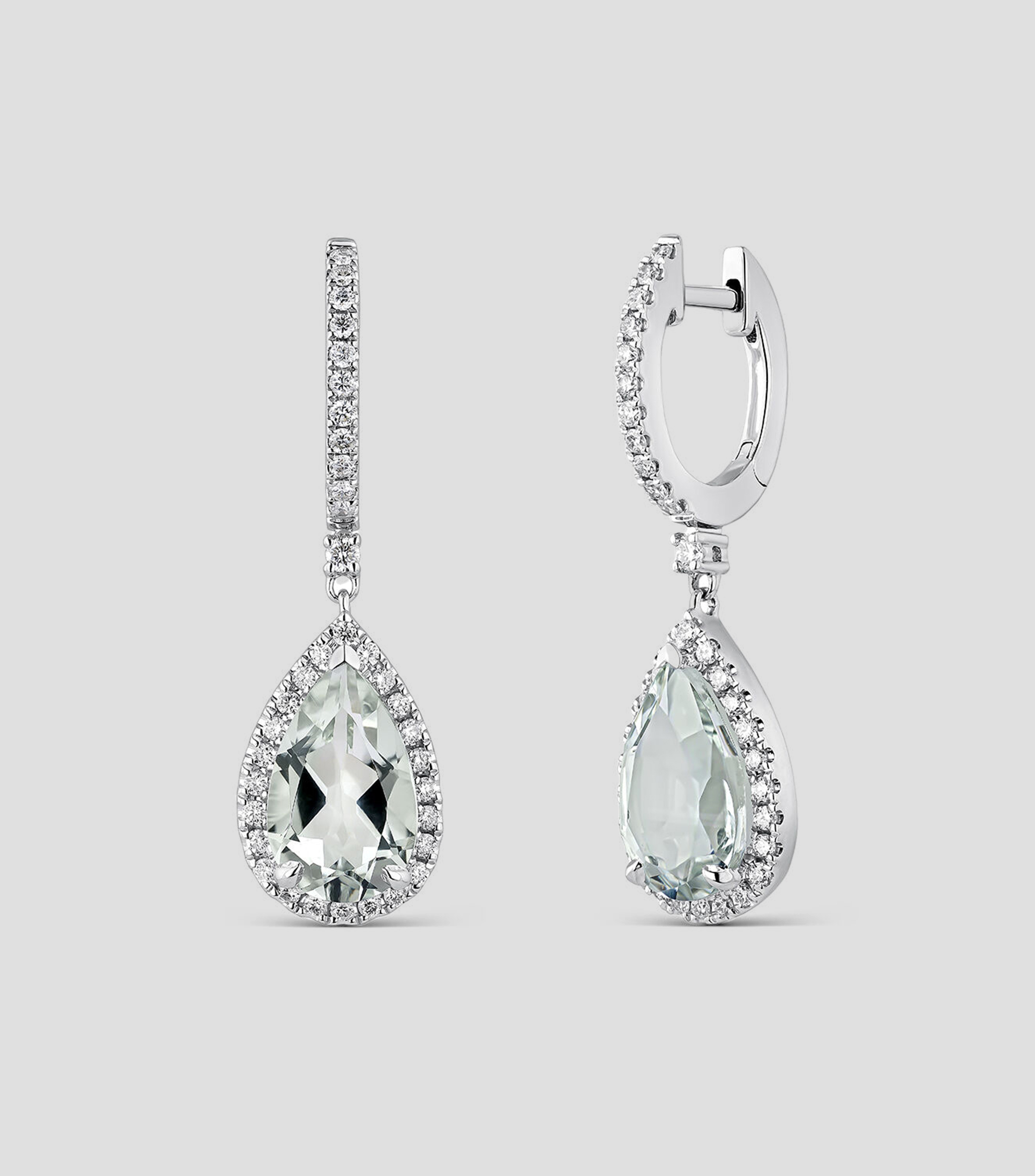 Aretes en Oro Blanco de 18 kilates con Amatistas y Diamantes Mujer
