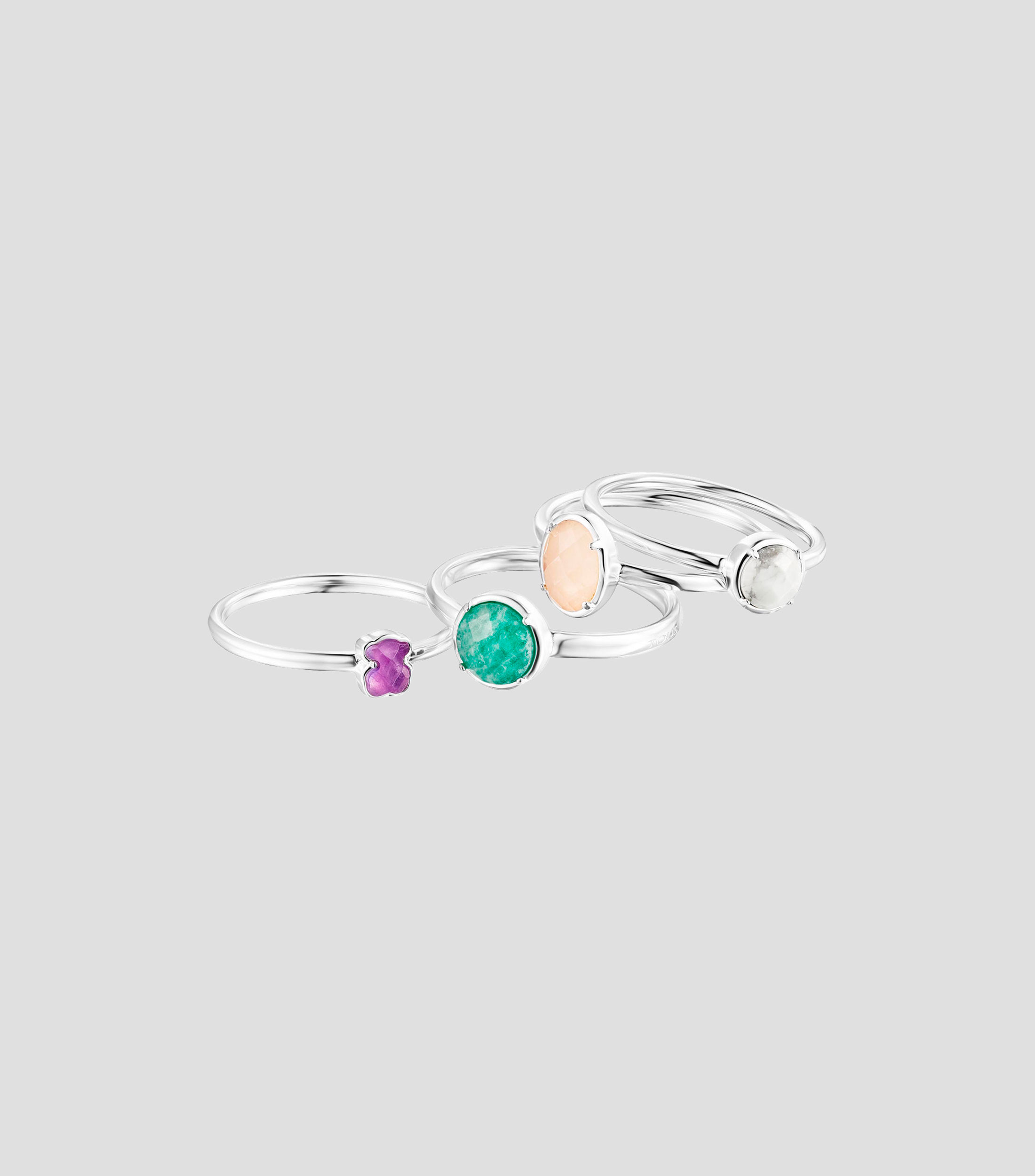 Set 4 anillos en plata con piedras Cool Color Mujer