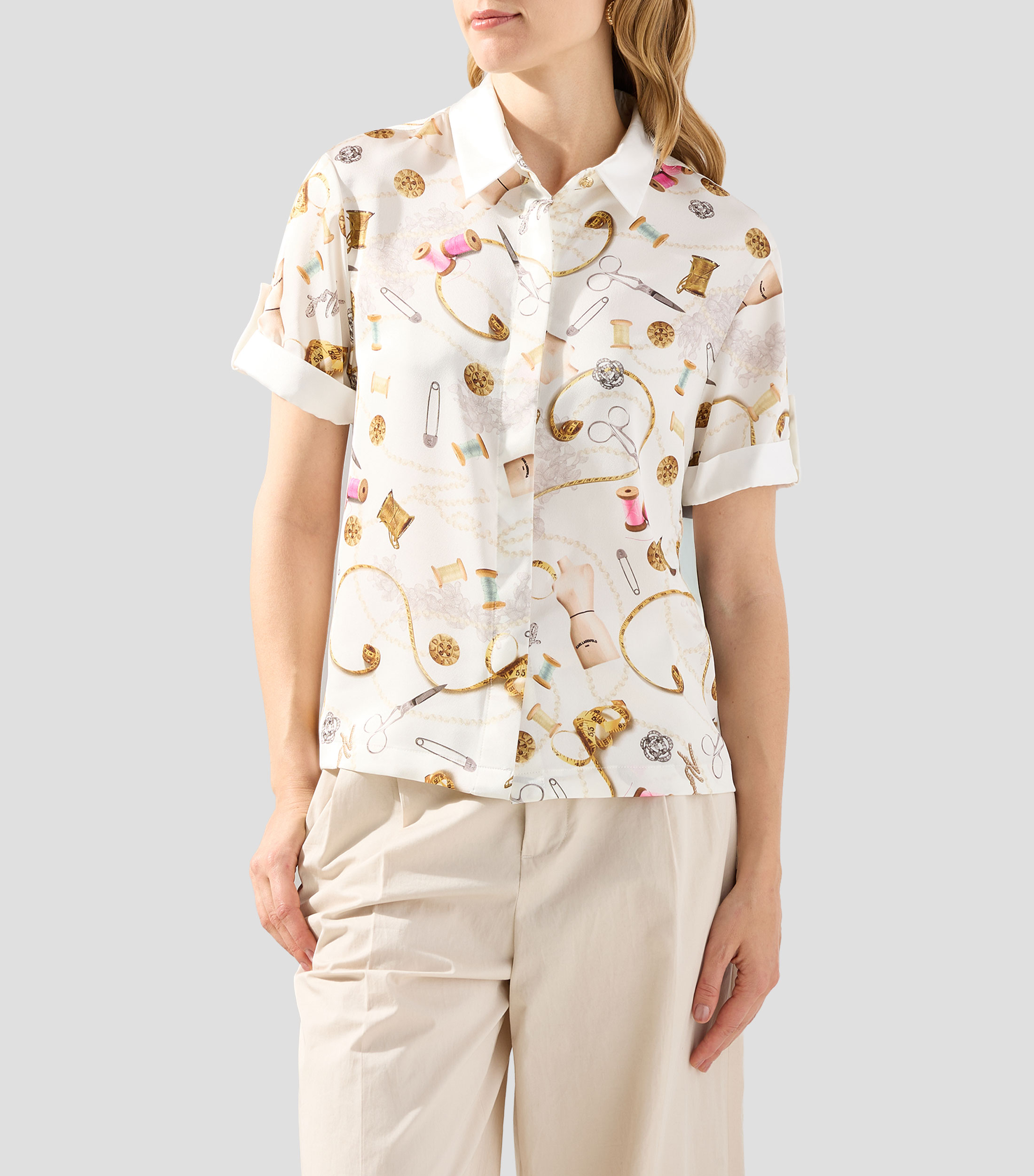 Camisa estampada manga corta Mujer
