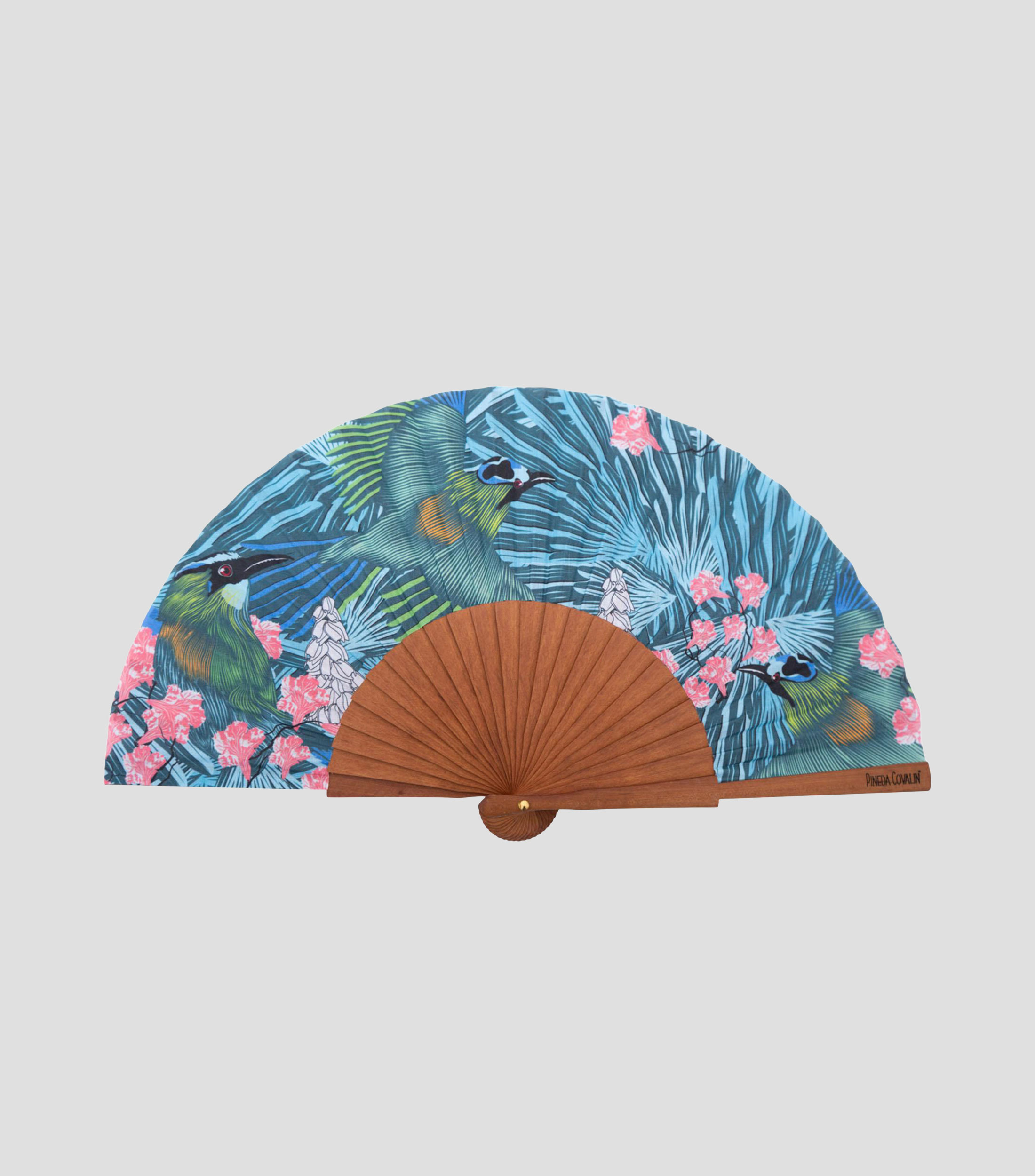 Abanico azul estampado Torogoz Mujer