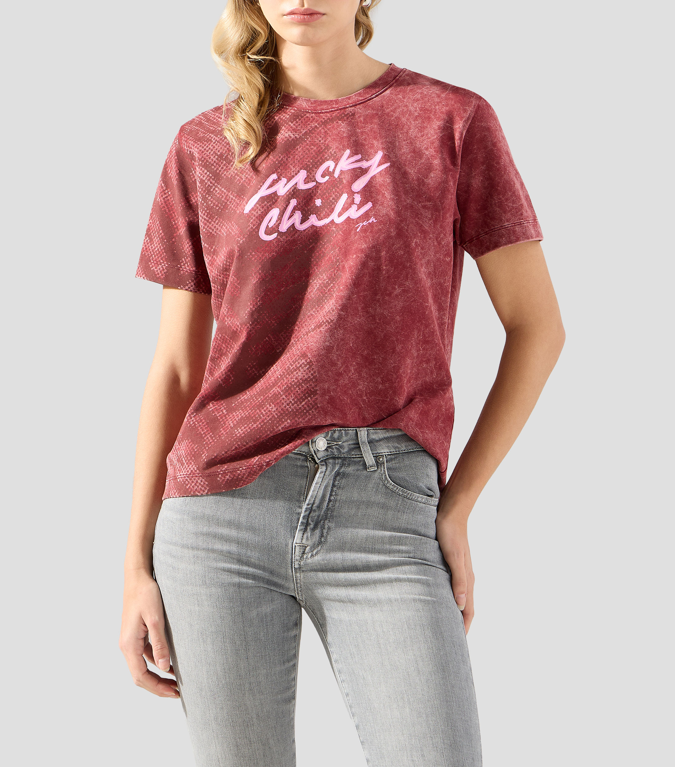 Playera cuello redondo manga corta estampada Mujer