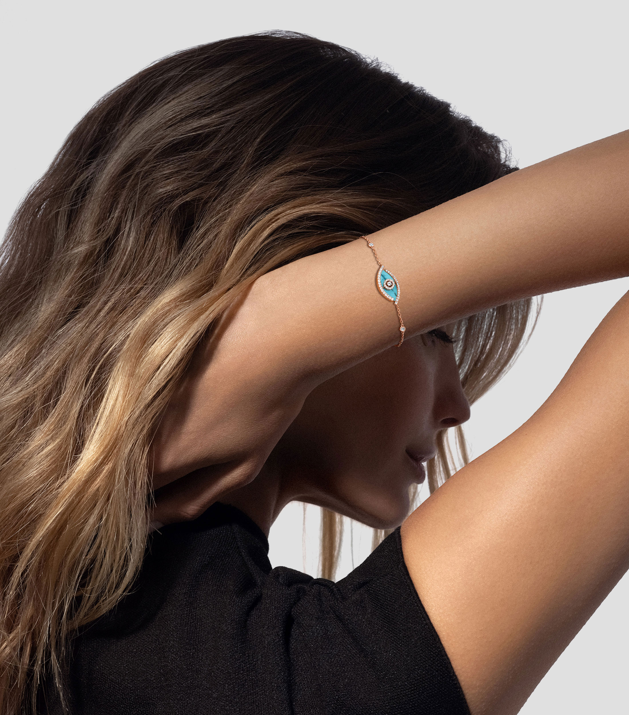 Pulsera Lucky Eye con turquesa en oro rosa de 18 Kilates Mujer
