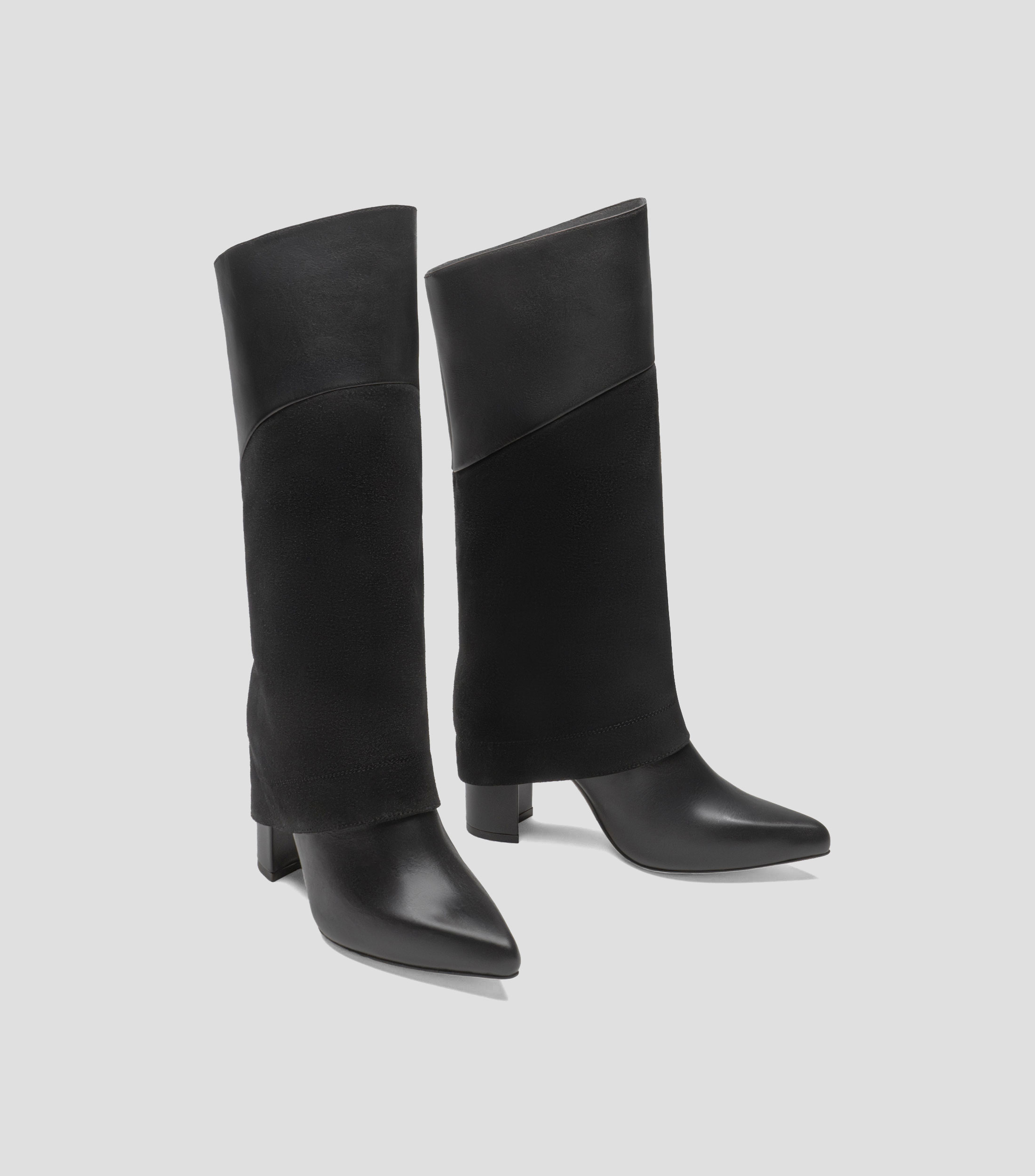 Botas casuales largas en piel con tacón medio de media luna Mujer