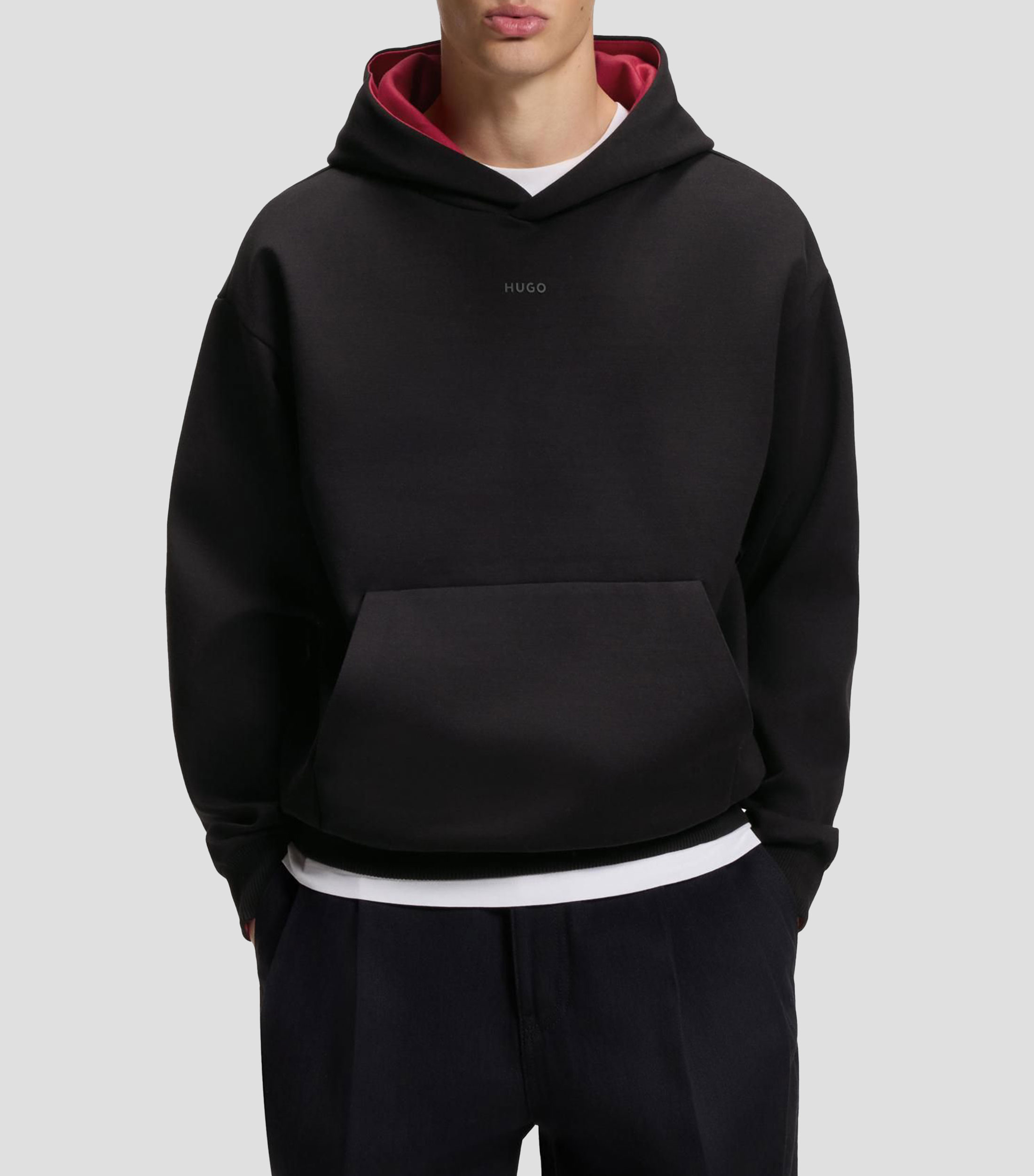 Sudadera Hugo con capucha relaxed en algodón elástico con interior en contraste Hombre