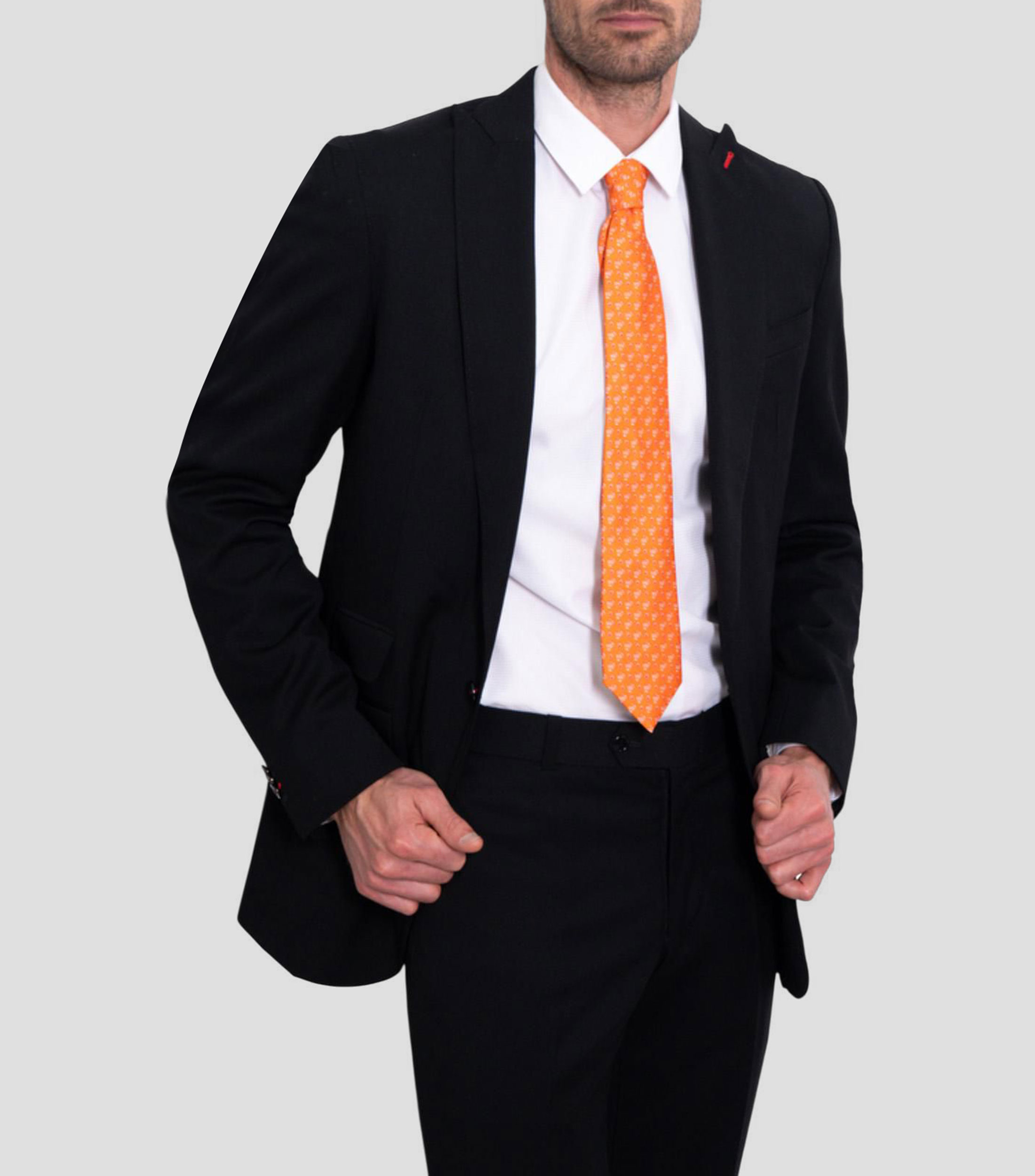 Corbata ancha en seda naranja estampada Día de Muertos Calaverita