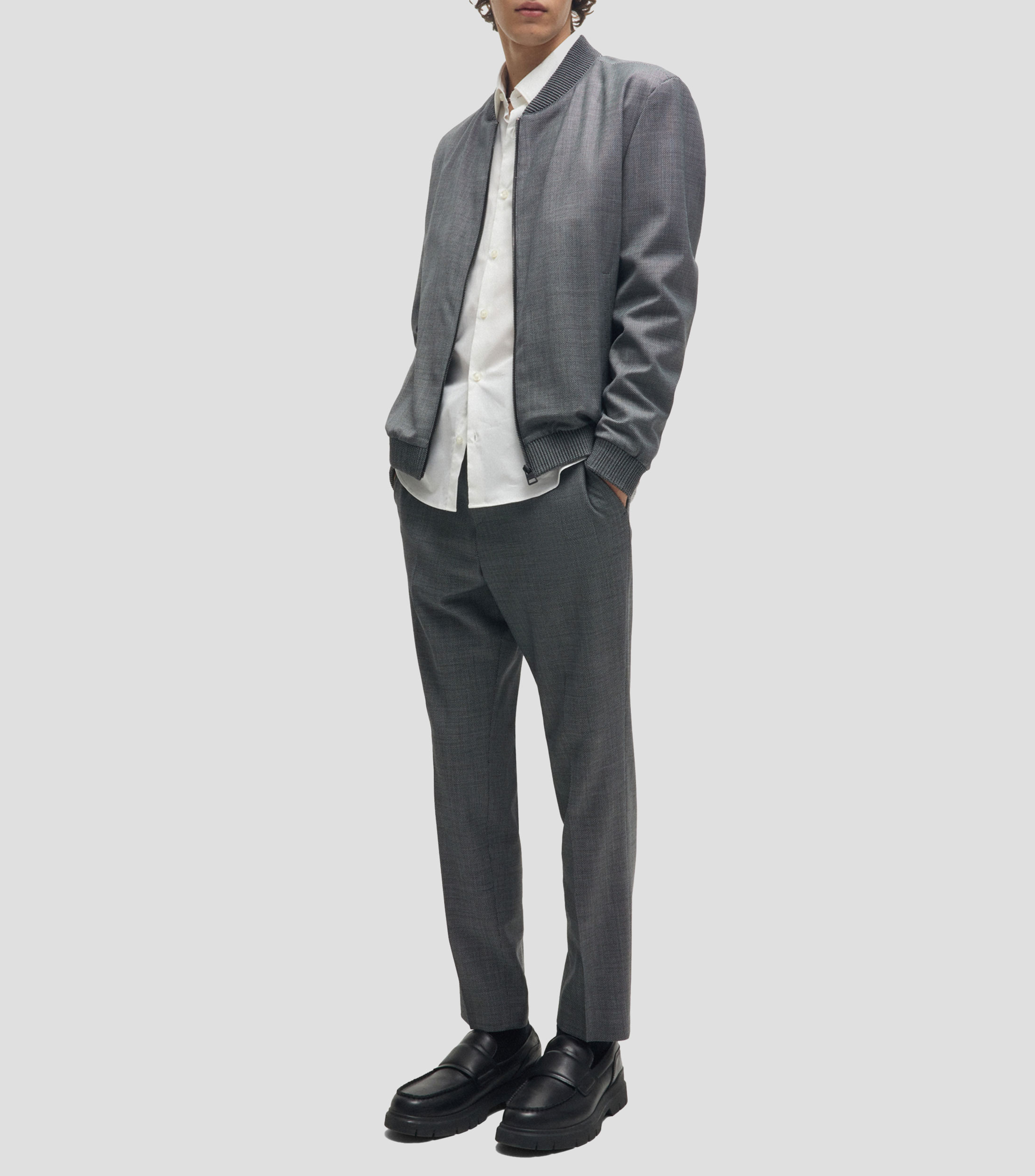 Camisa slim fit de algodón elástico con logo apilado Hombre