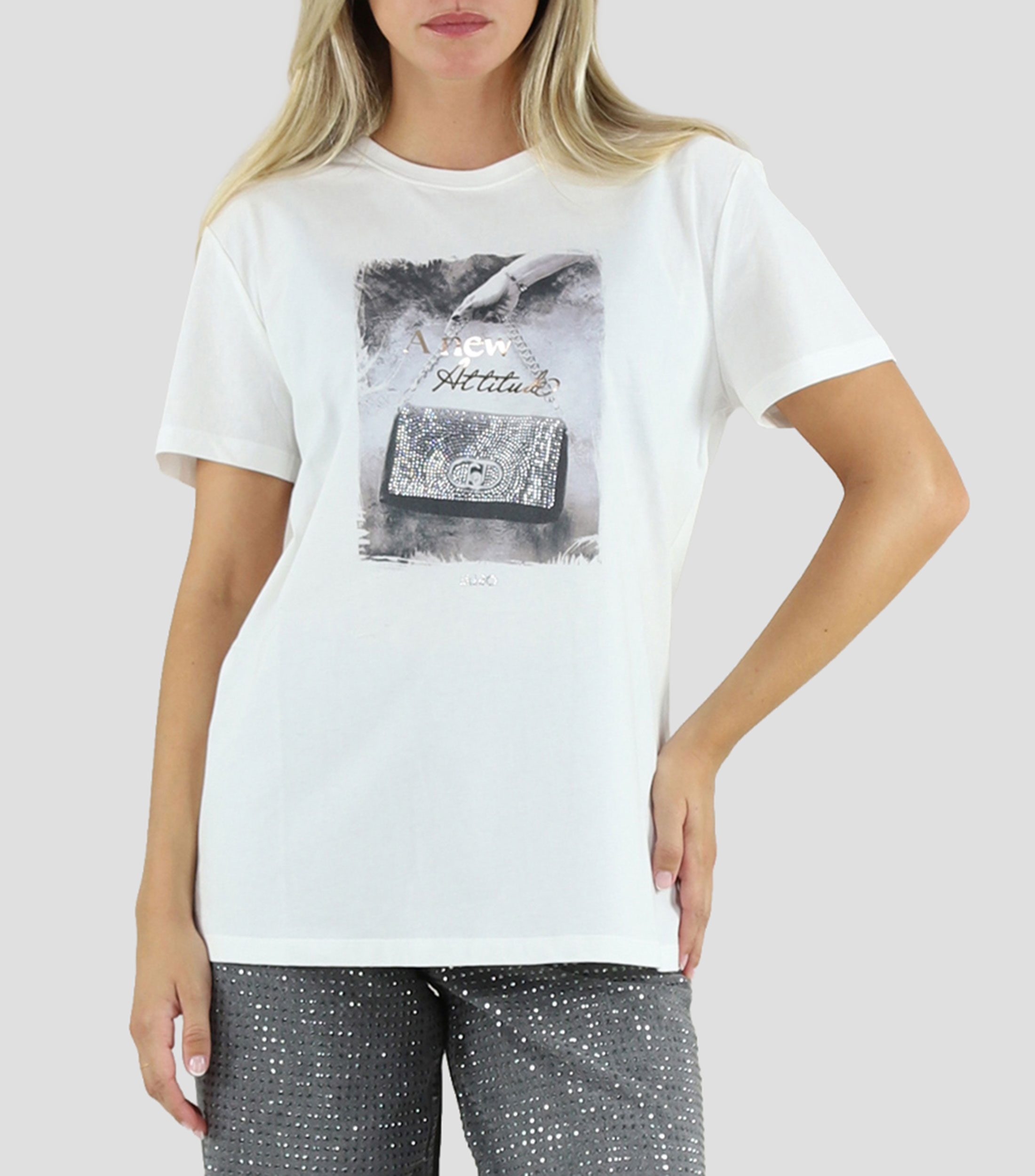 Playera cuello redondo manga corta estampada Mujer