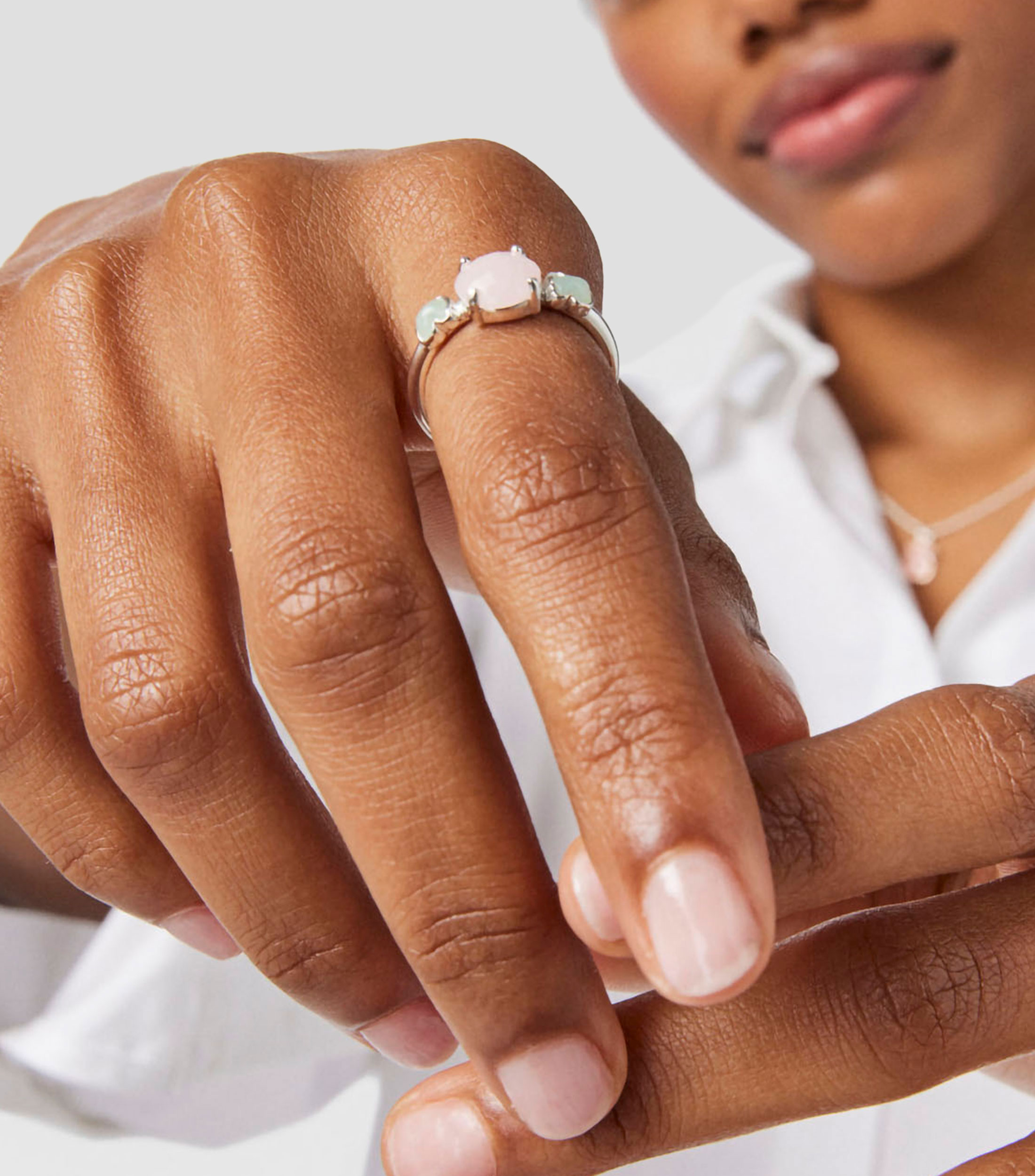 Anillo Mini Color en plata .925 con Cuarzo rosa y Amazonita Mujer