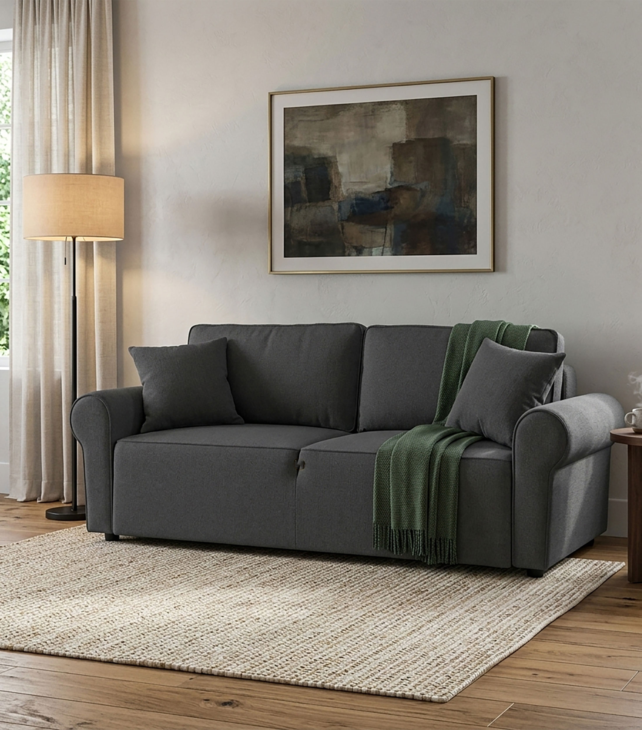 Sofá Cama en tela gris oxford