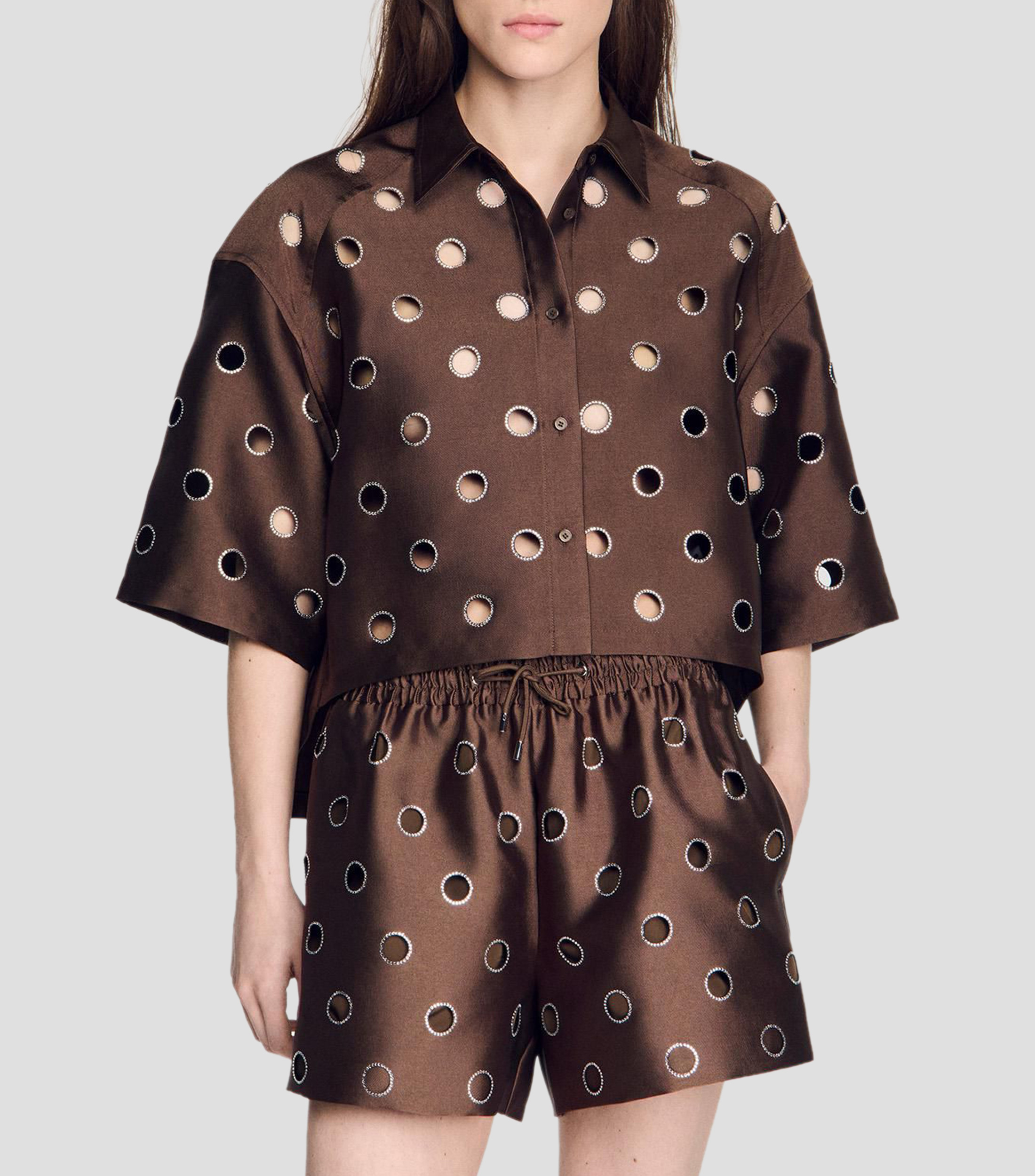 Camisa lisa con manga corta Mujer