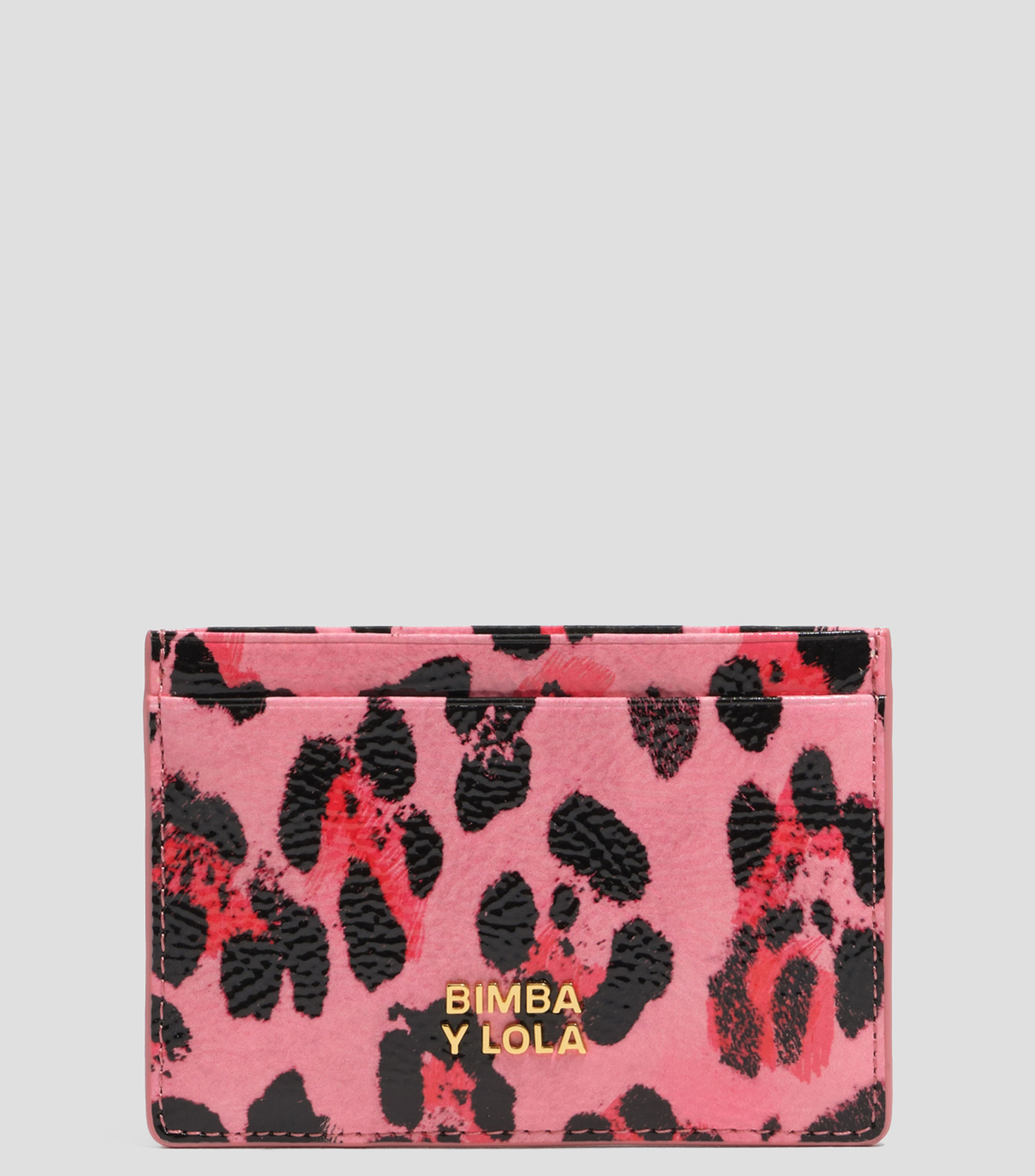 Tarjetero textura brillo print Leopard fresa Mujer