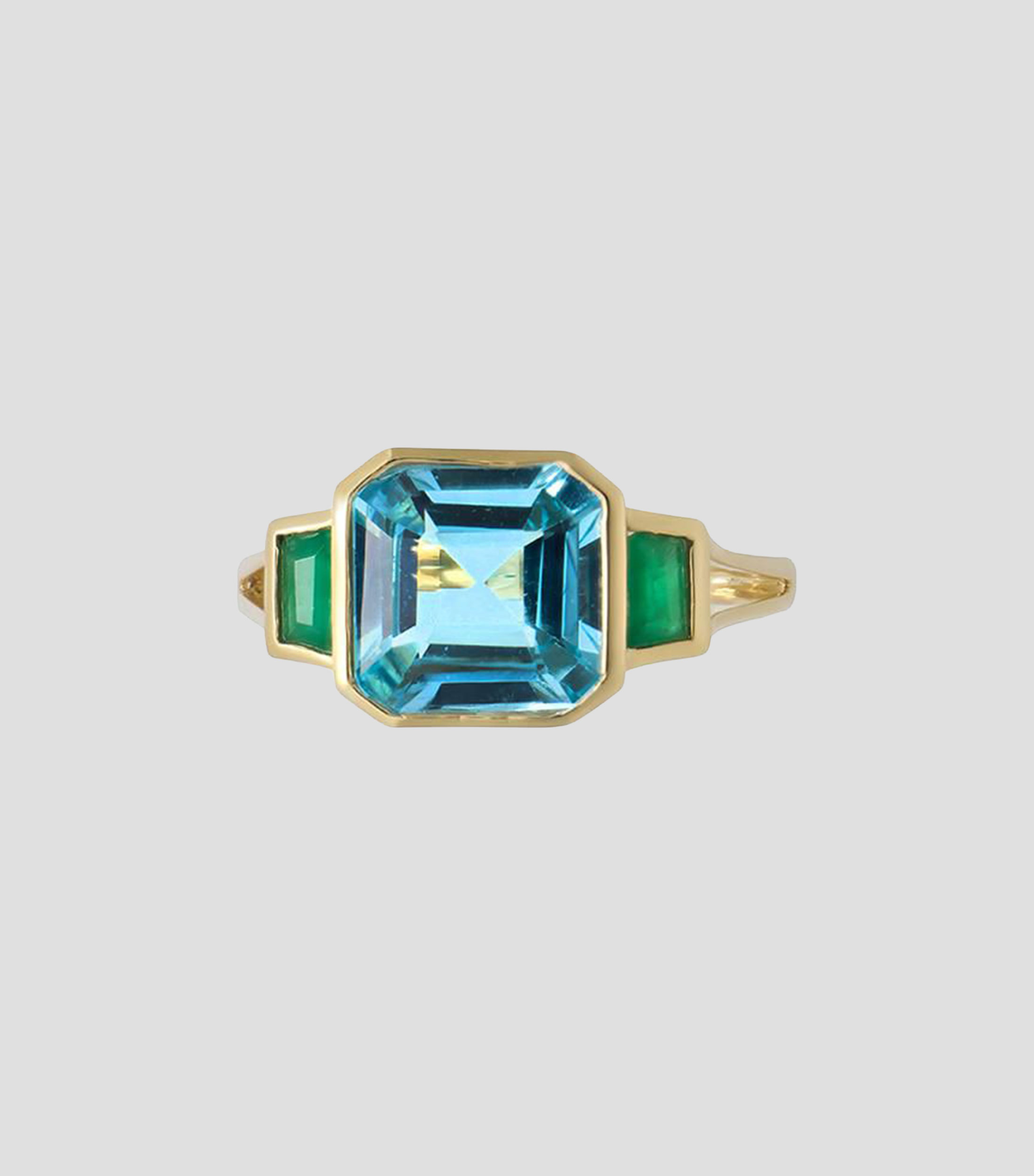 Anillo en Oro amarillo de 18 Kilates con Topacio y Esmeralda Mujer