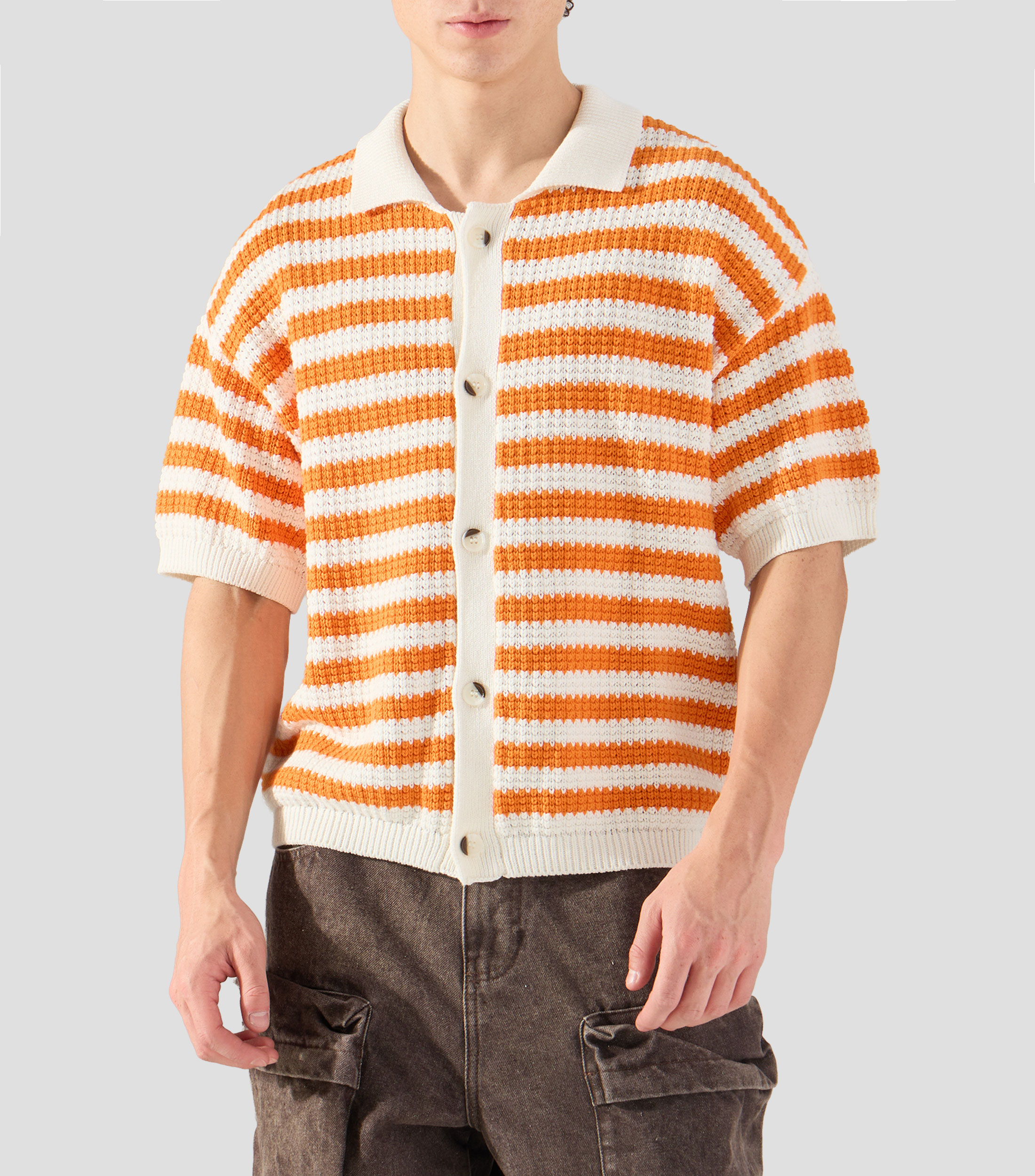 Camisa de rayas con manga corta Hombre