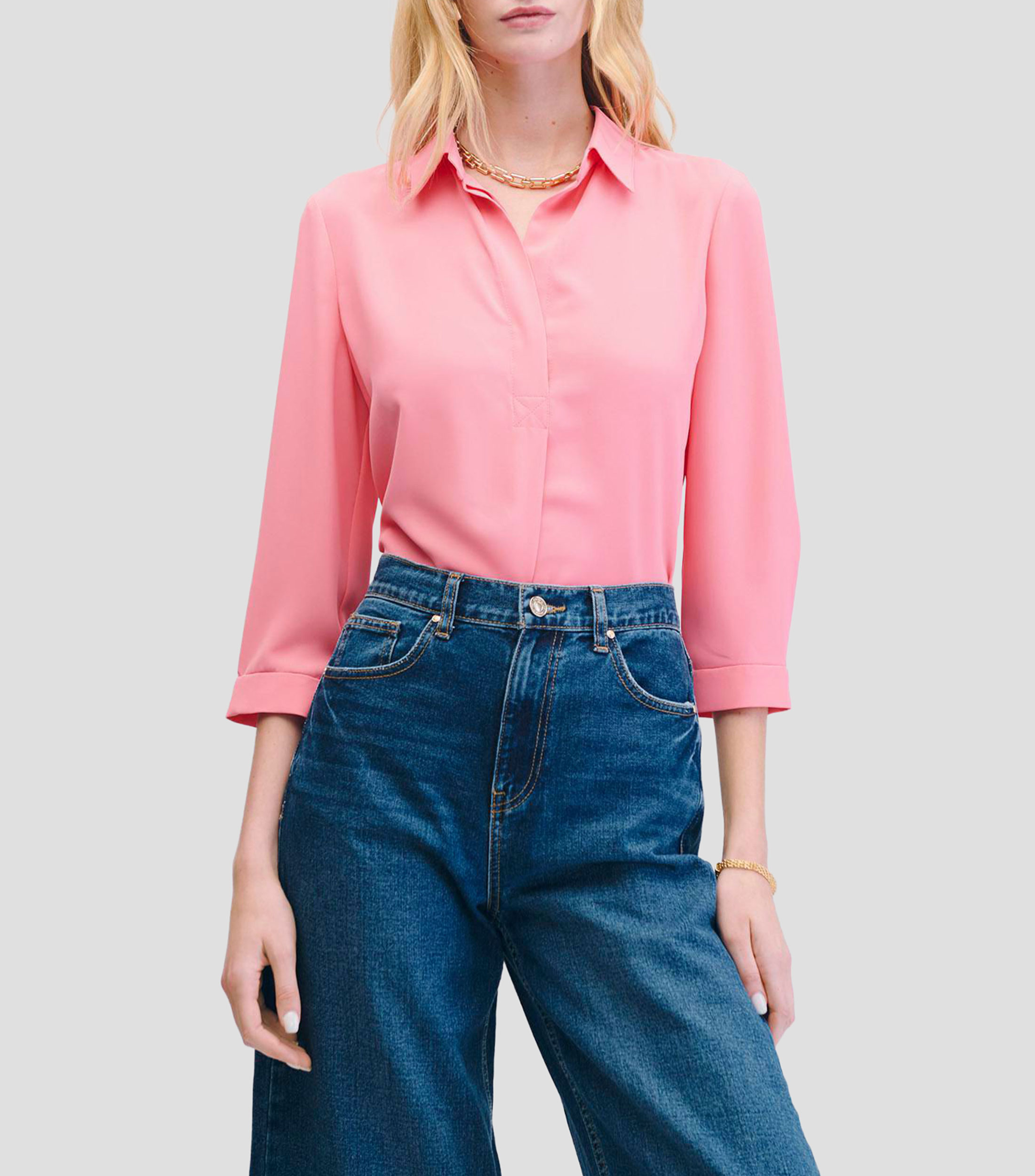Blusa Camisera Manga 3/4 Mujer