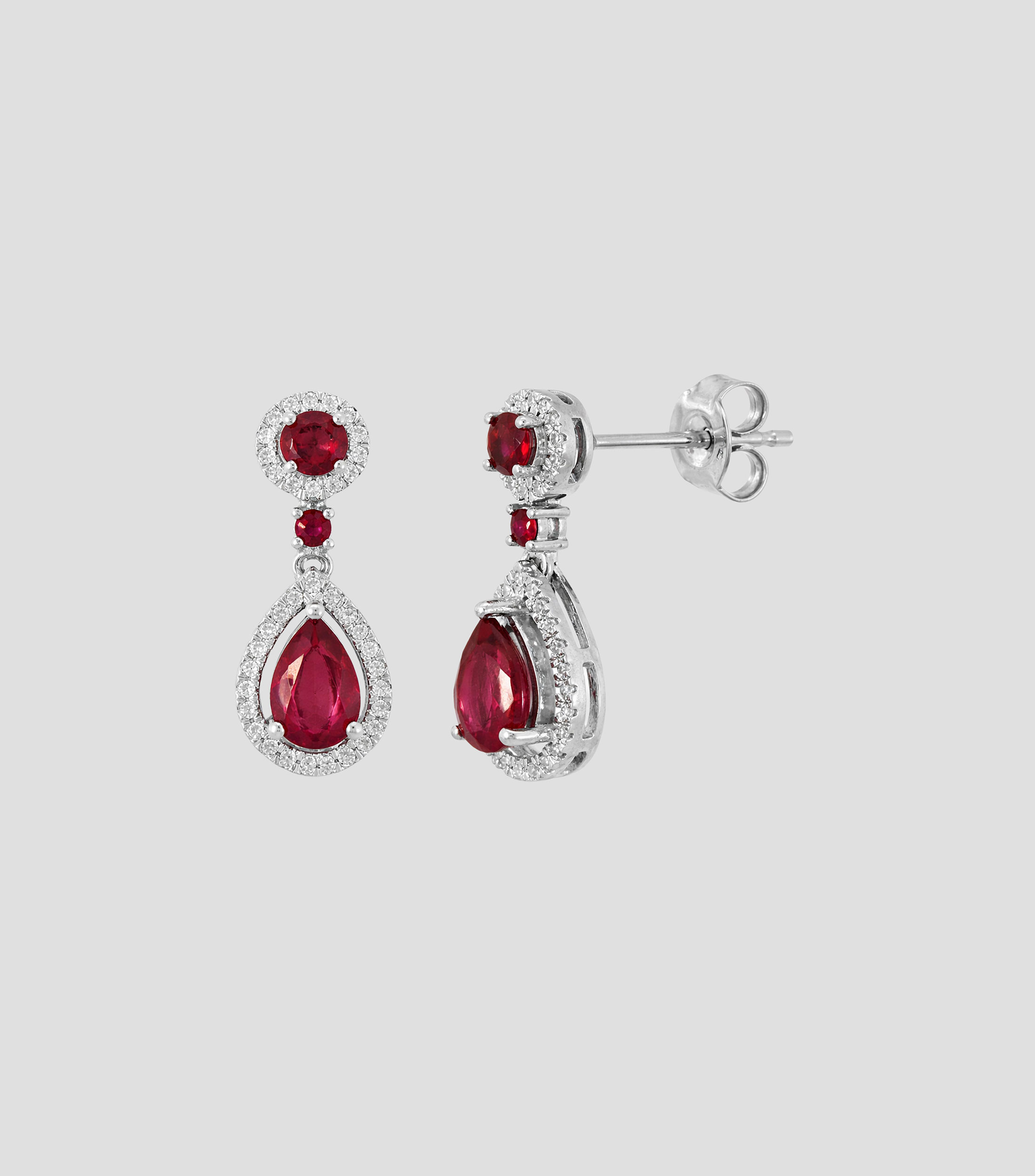 Aretes en Oro blanco de 14 Kilates con rubí y diamantes Mujer