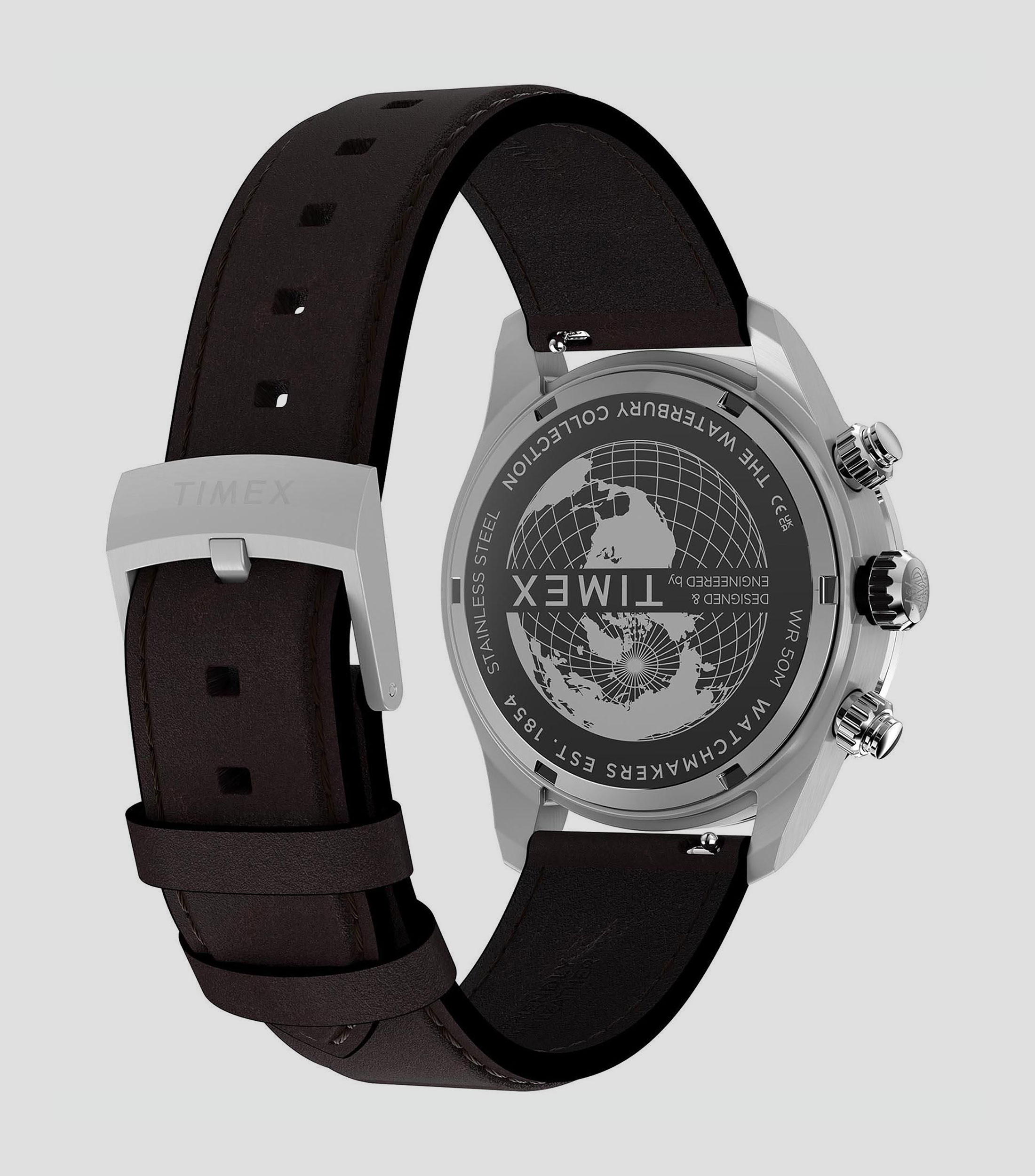 Reloj para hombre Waterbury Heritage Chronograph casual plateado, azul