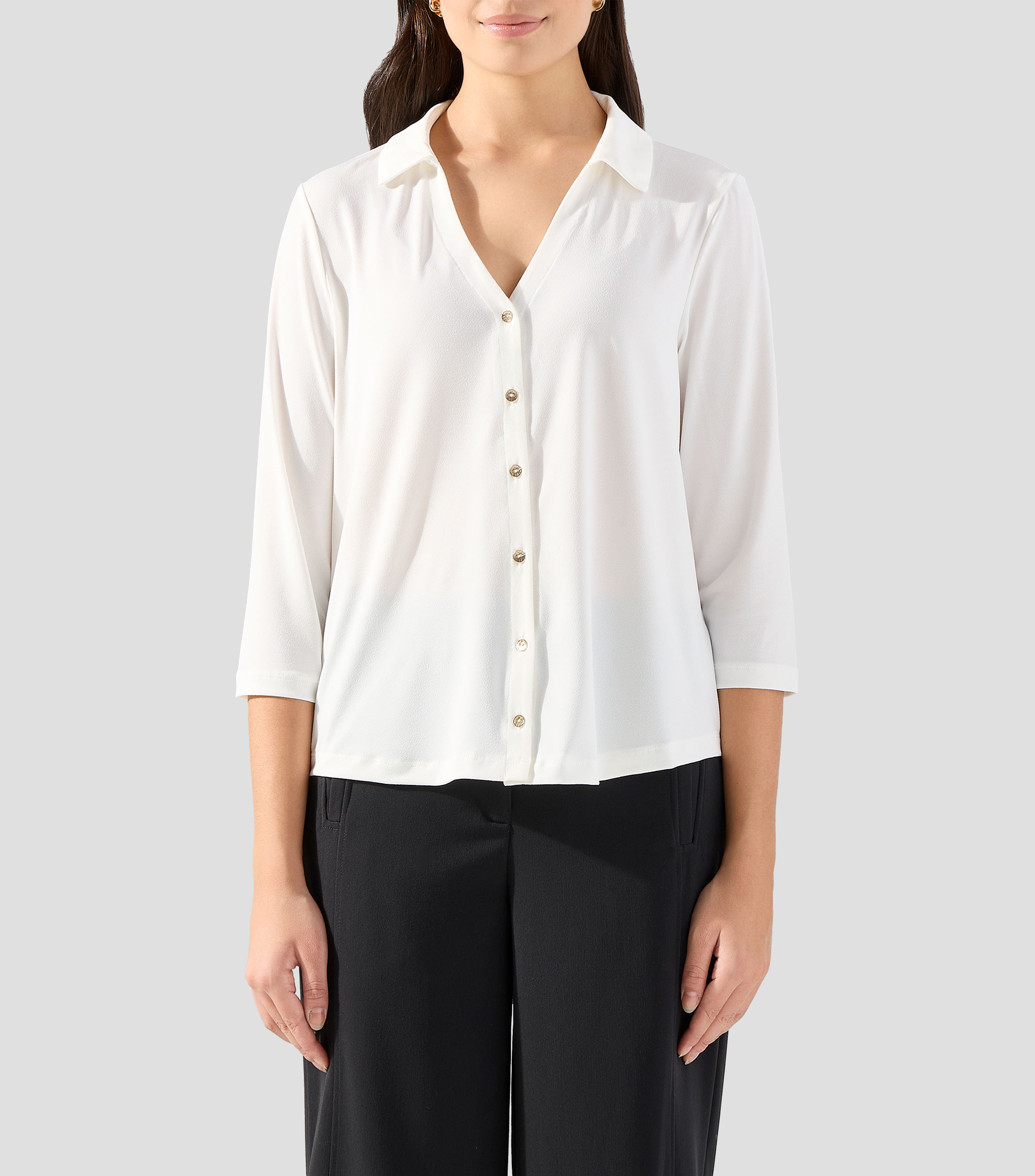 Camisa lisa de manga 7/8 Mujer