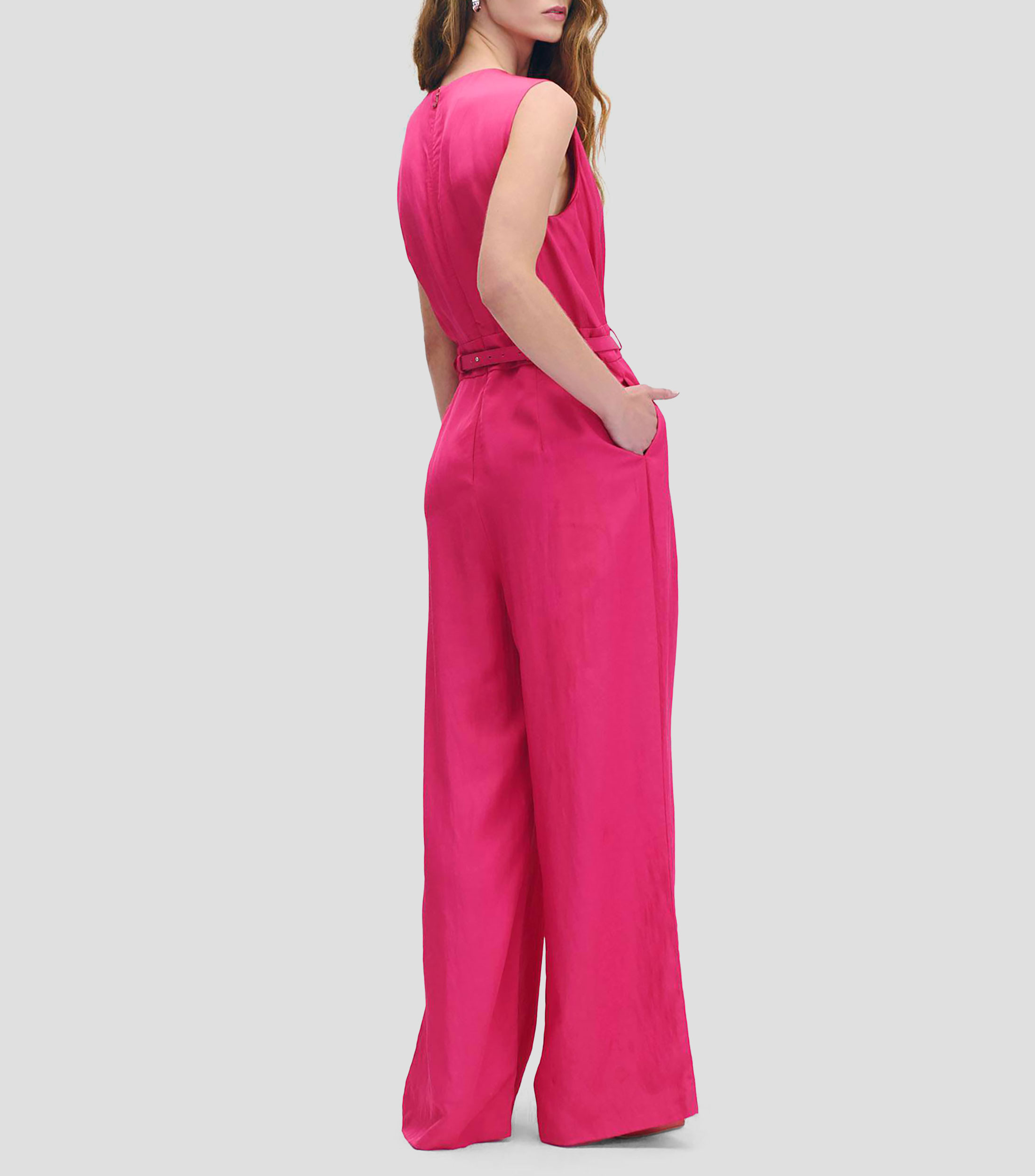 Jumpsuit palazzo de lino magenta cinturón con cadena Mujer