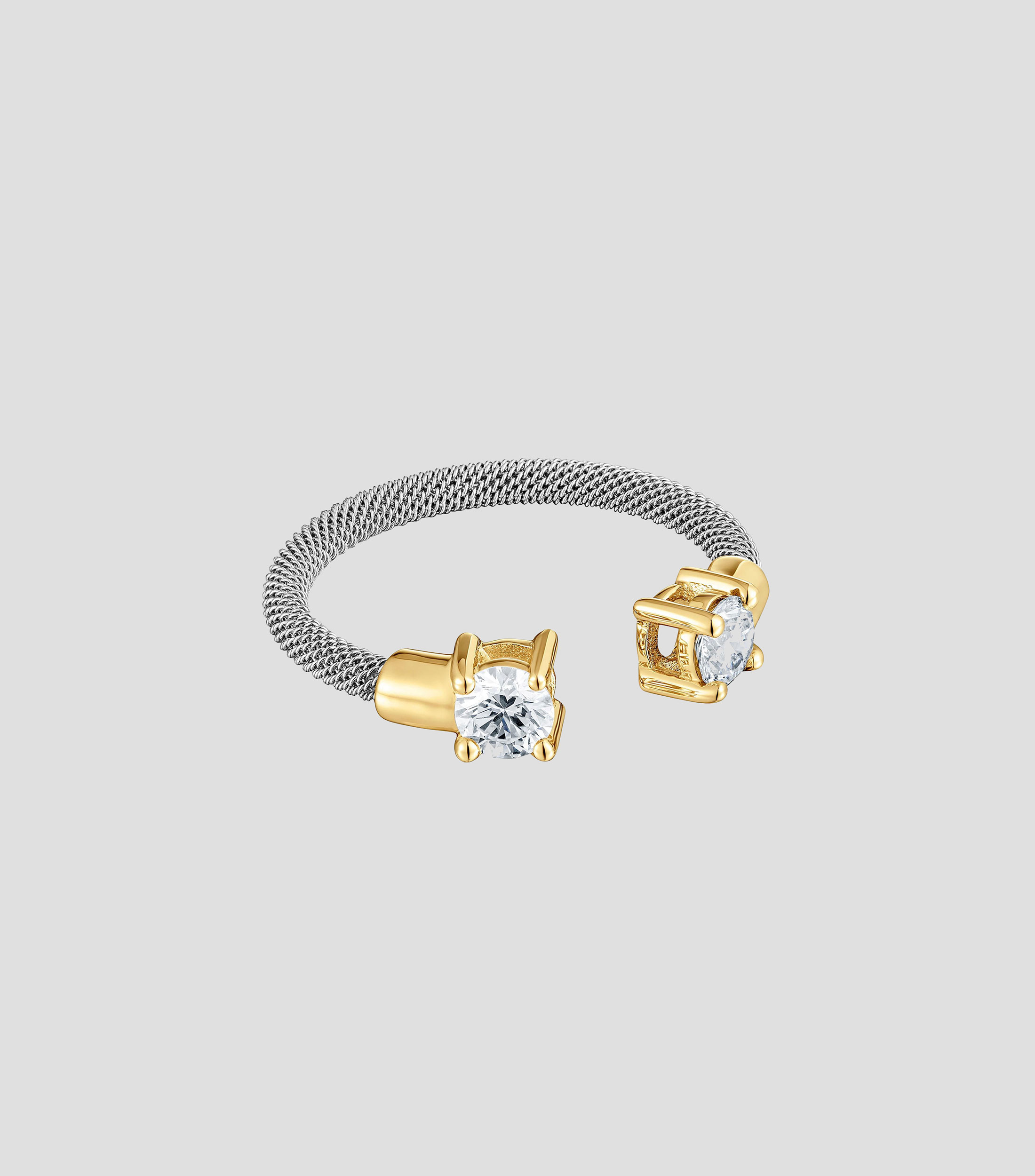 Anillo abierto en oro amarillo de 14 kilates Tous Mesh con diamantes Mujer
