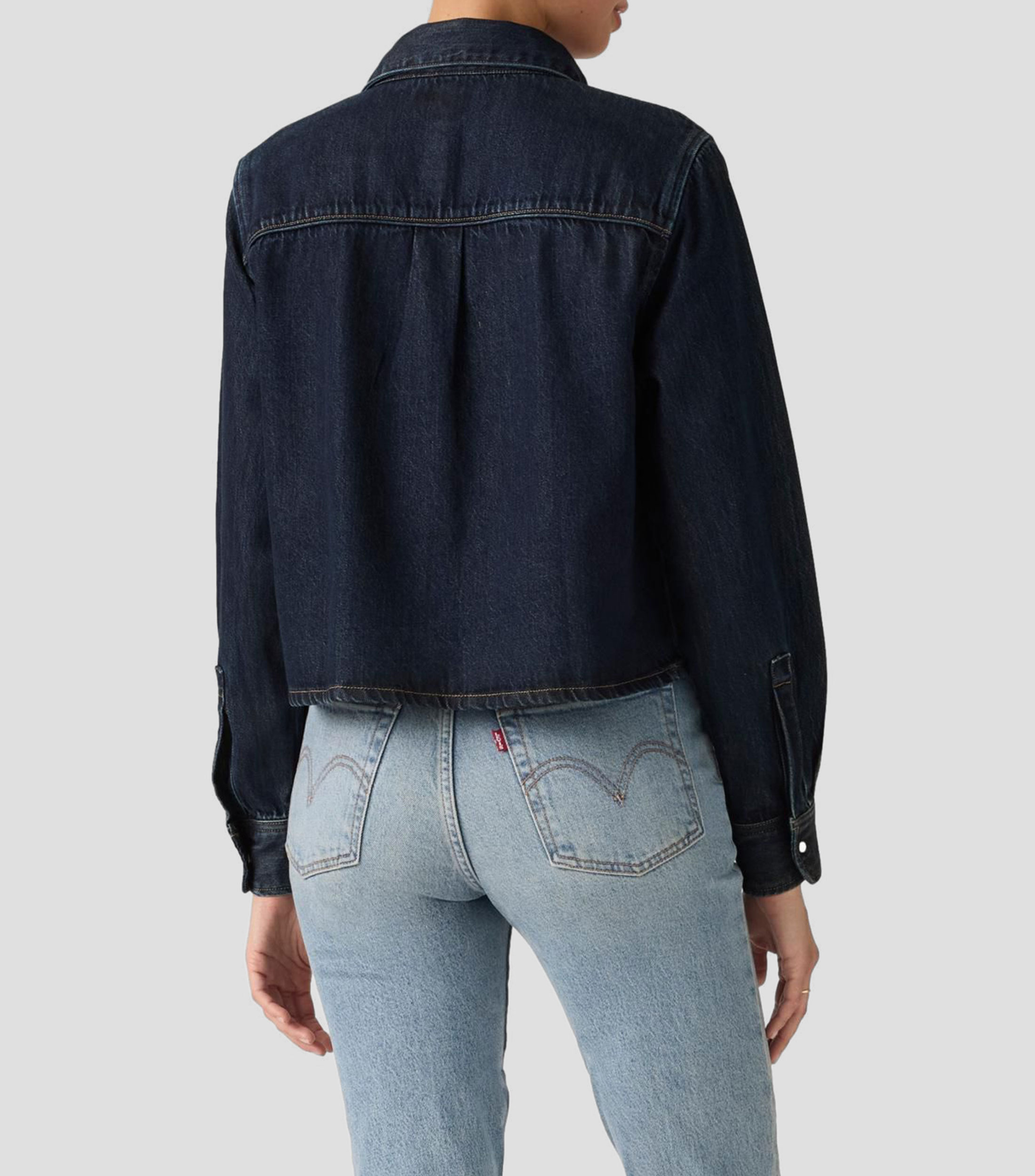 Camisa sólida en mezclilla manga larga Mujer